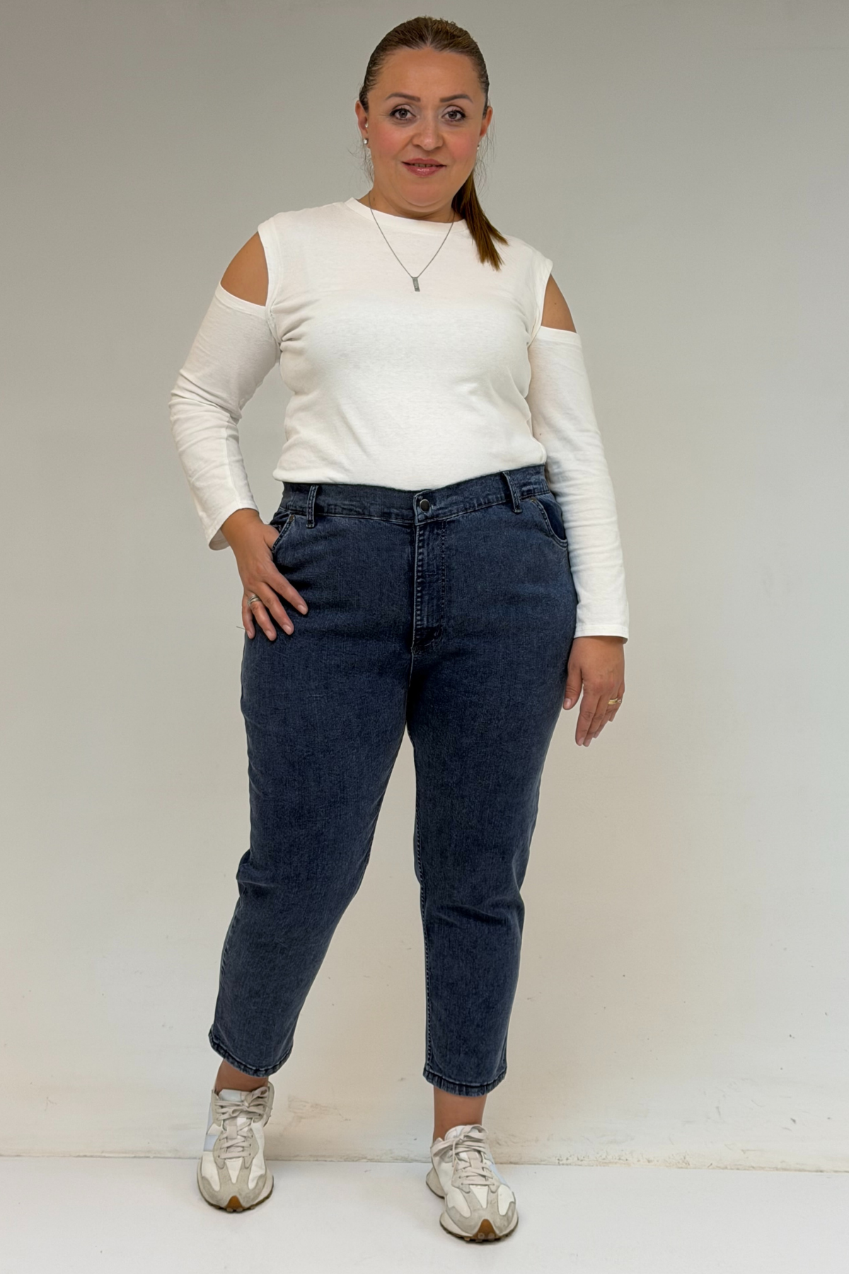 9125-6 Büyük Beden Boy Friend Kot Pantolon -  Antrasit