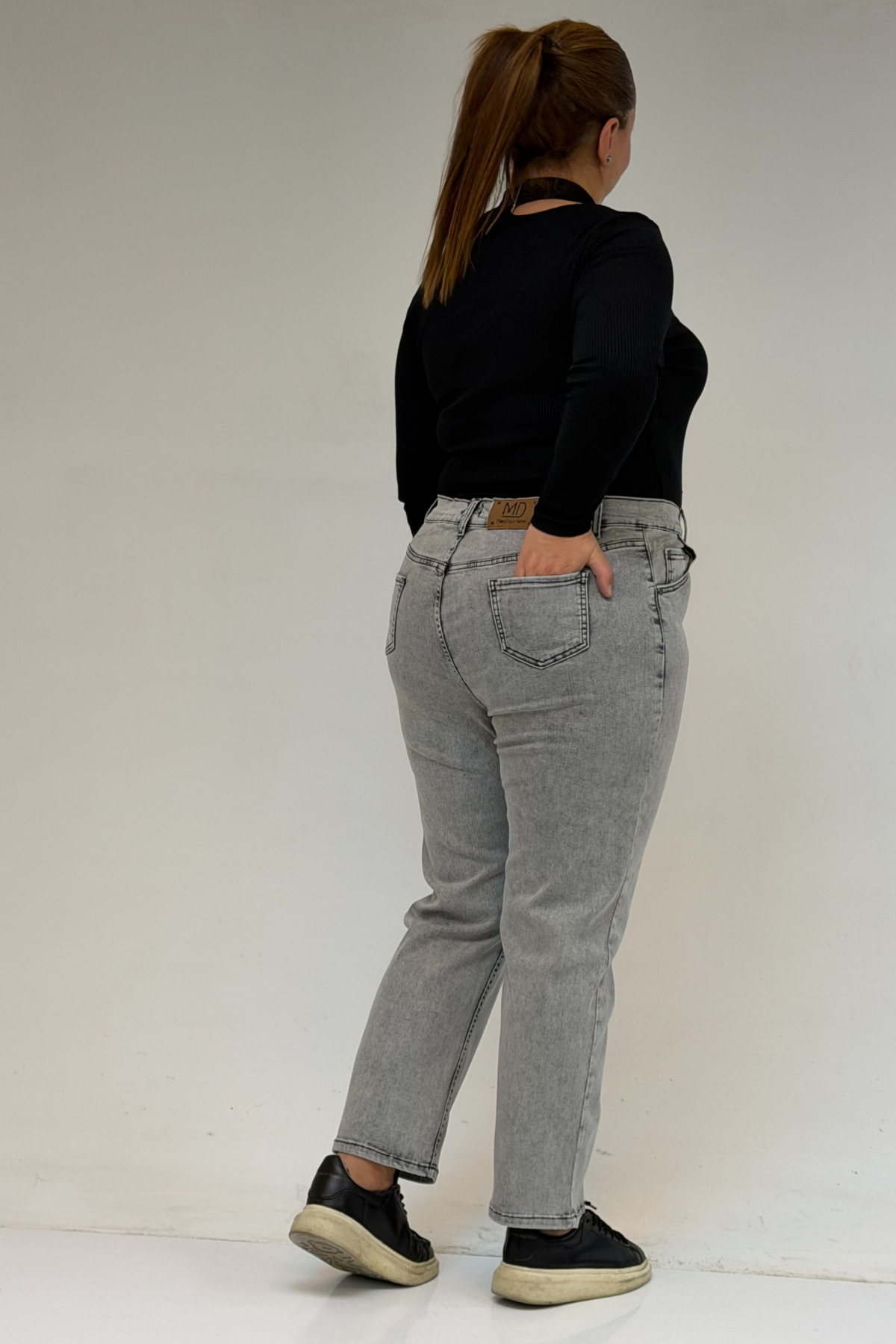 9125-6 Büyük Beden Boy Friend Kot Pantolon -  Kar Yıkama Gri