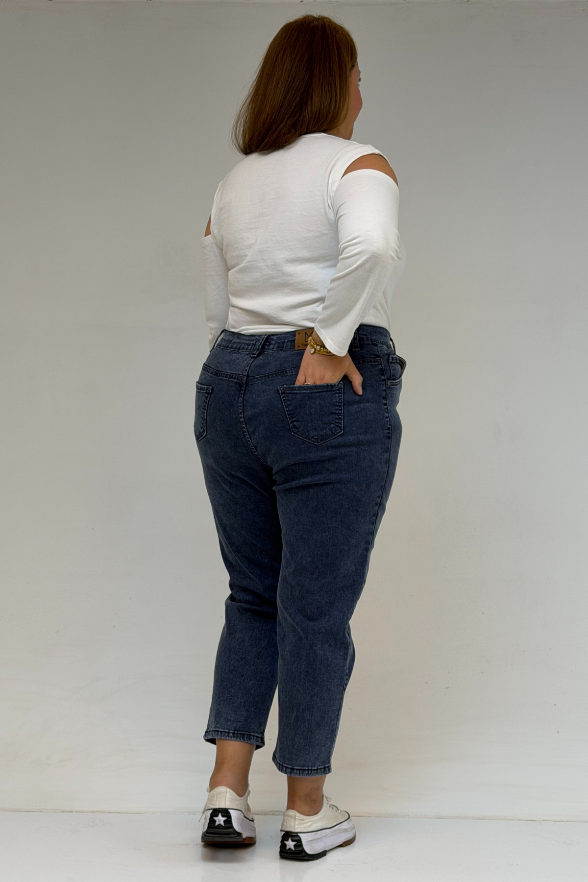 9125-6 Büyük Beden Boy Friend Kot Pantolon -Lacivert