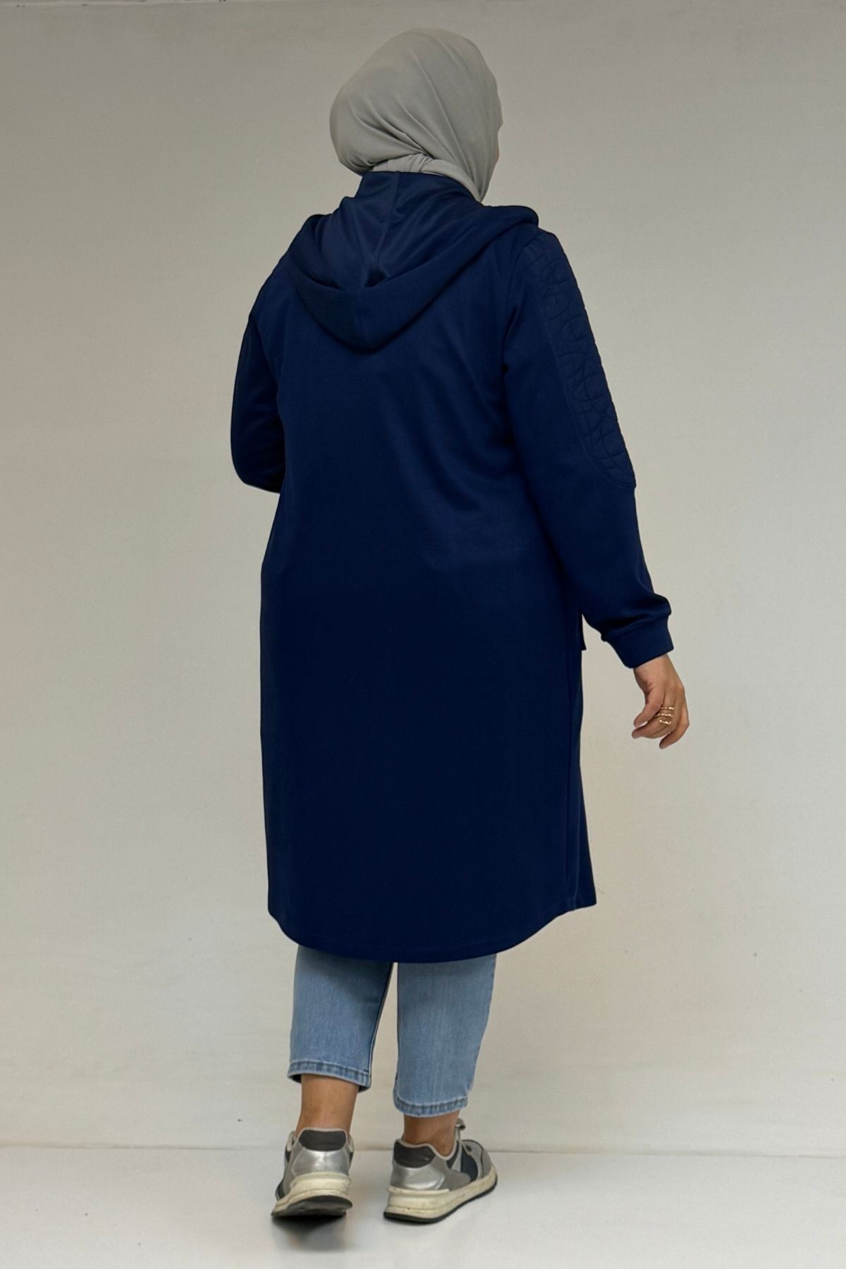 53030  Büyük Beden Kapşonlu Cepli Kapitone-Modal Kap - İndigo-İndigo