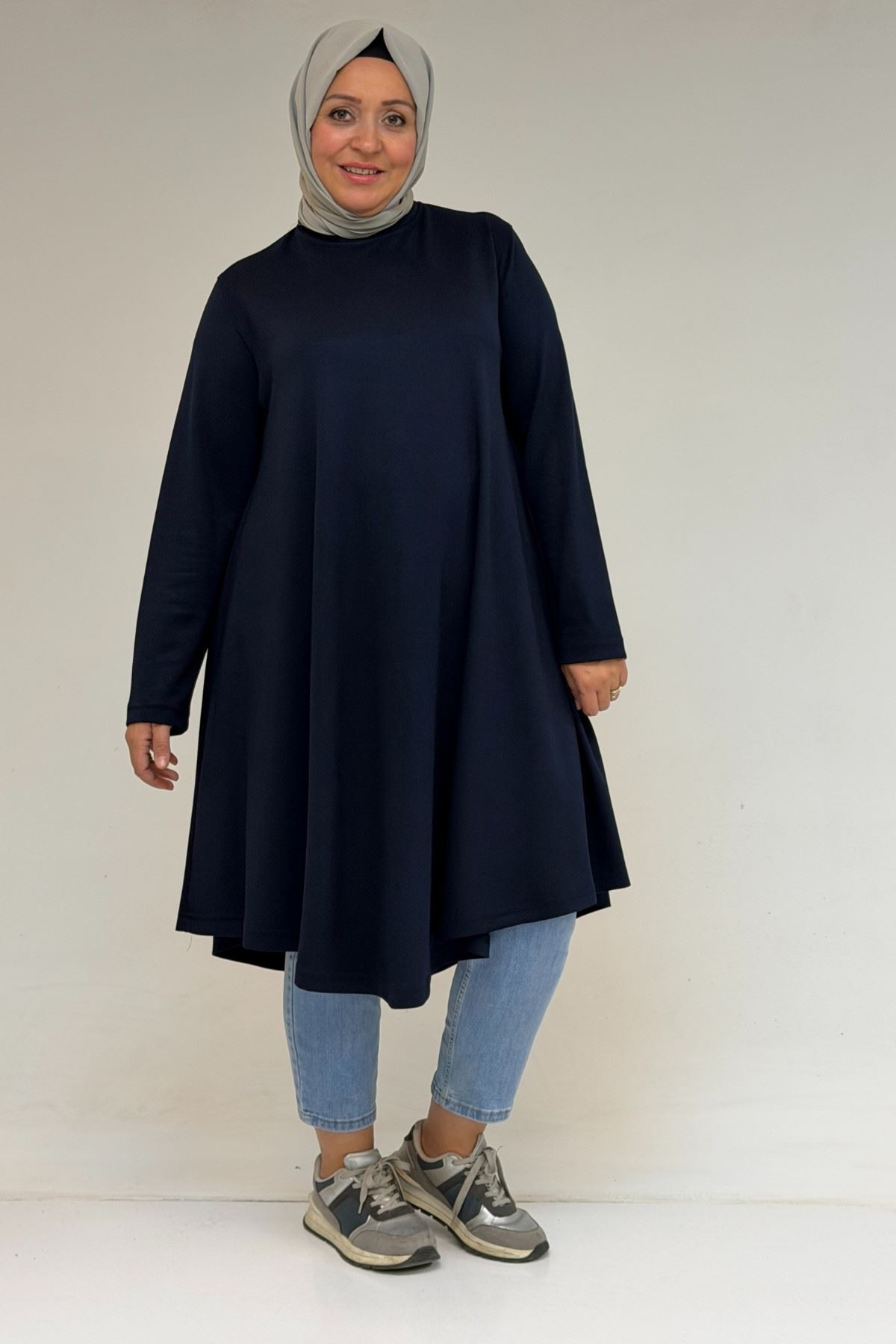 58174 Büyük Beden Mevlana Modal Tunik - Lacivert