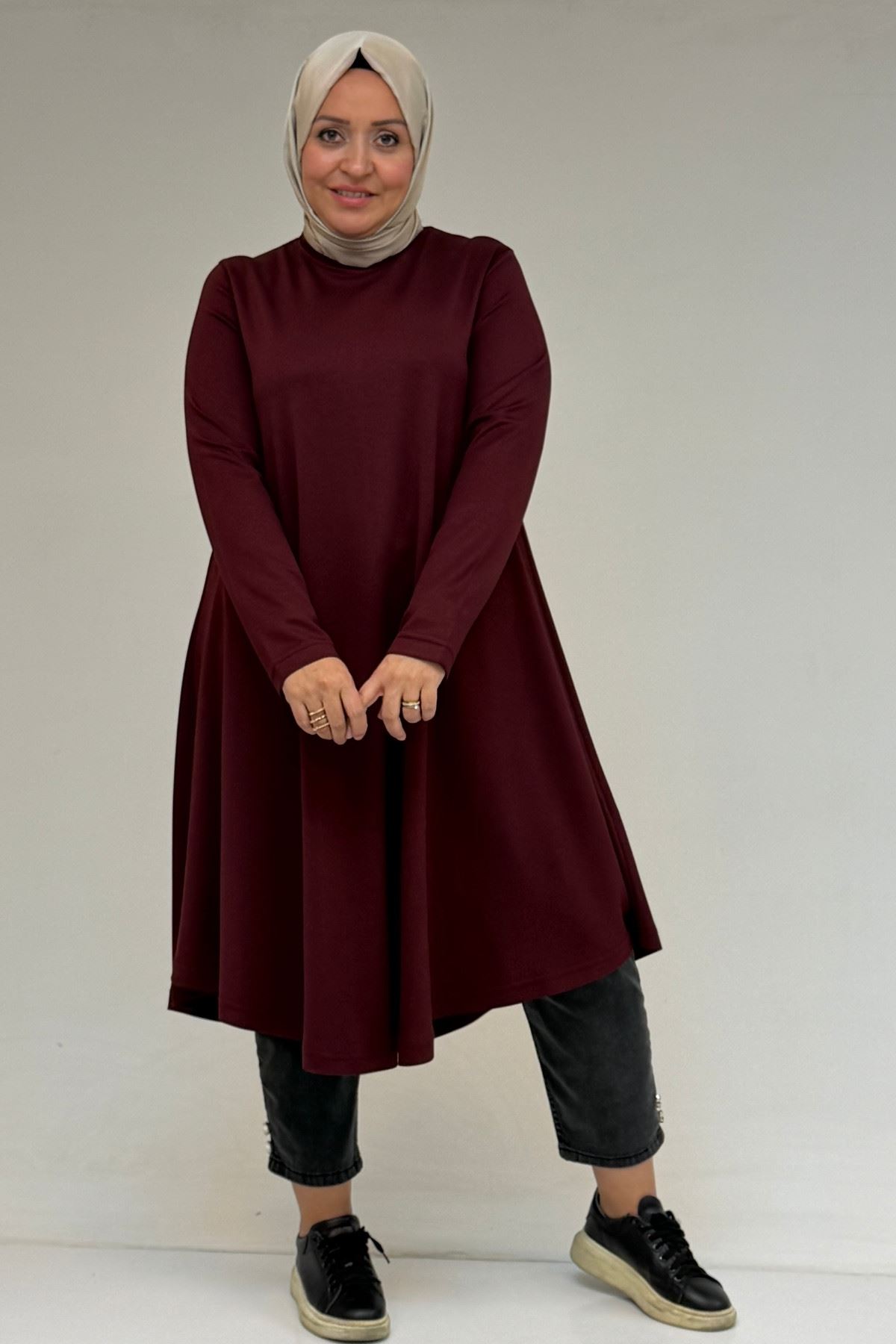 58174 Büyük Beden Mevlana Modal Tunik - Bordo