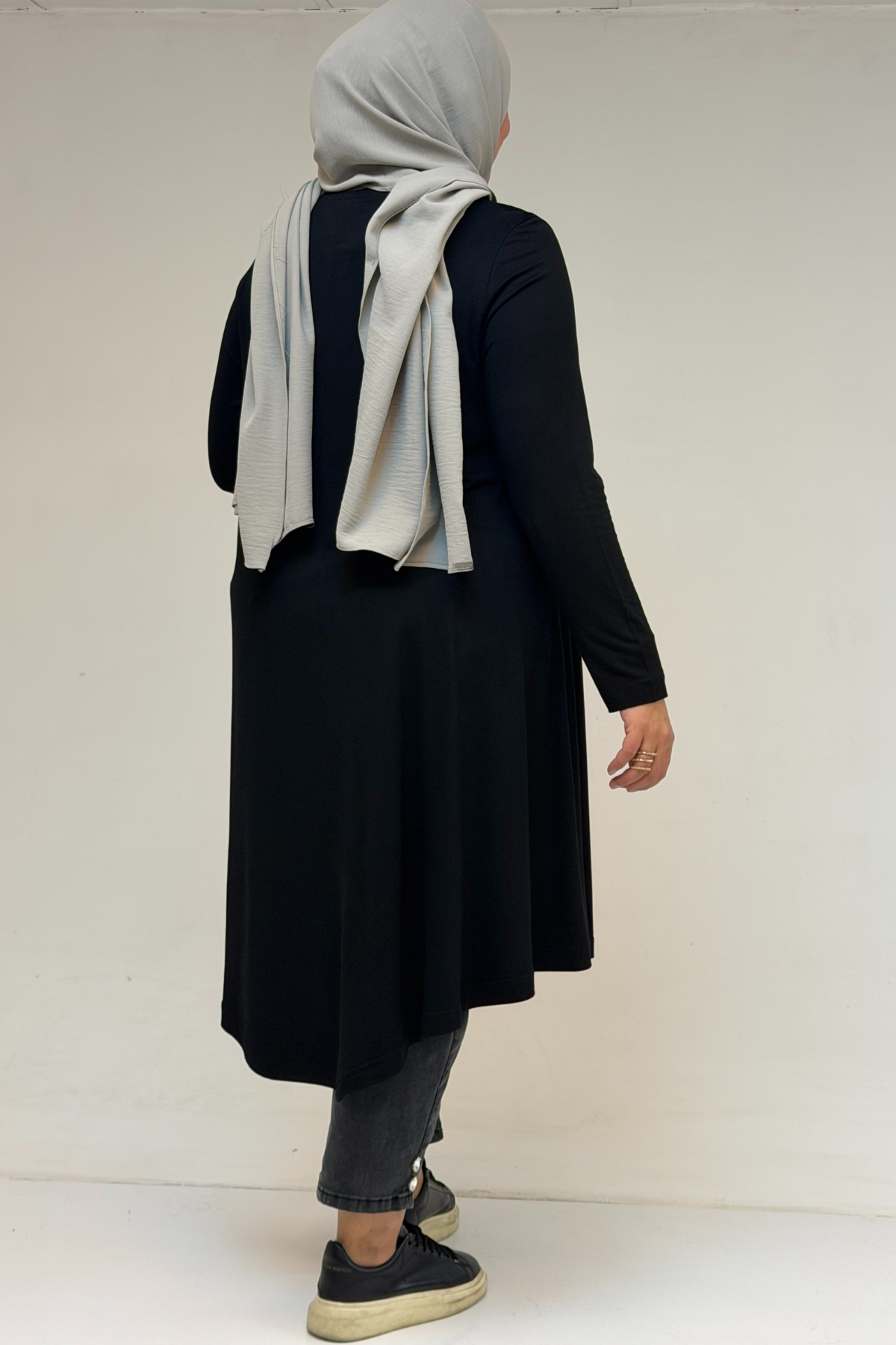 28016 Büyük Beden Mevlana Penye Tunik - Siyah