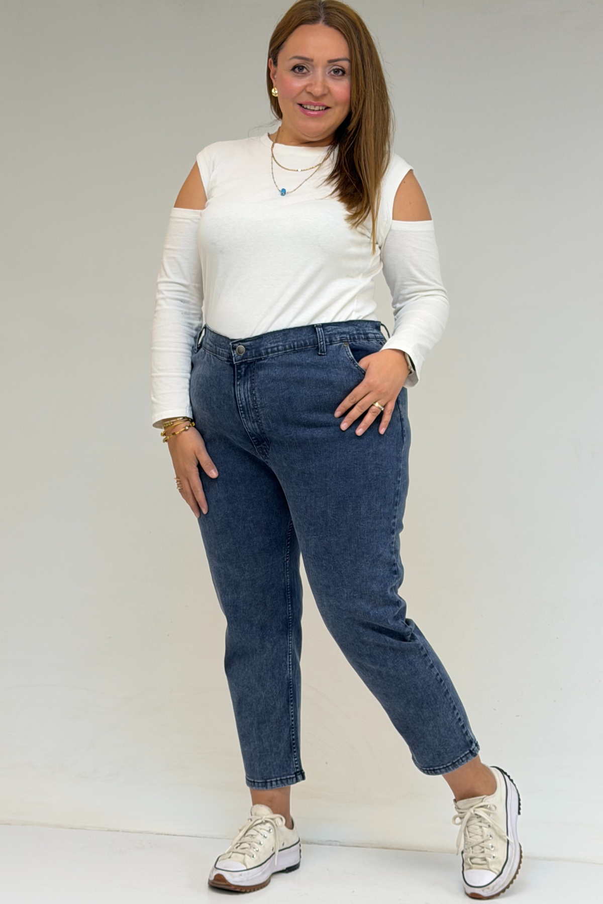 D-9125-6 Büyük Beden Boy Friend Kot Pantolon -Lacivert