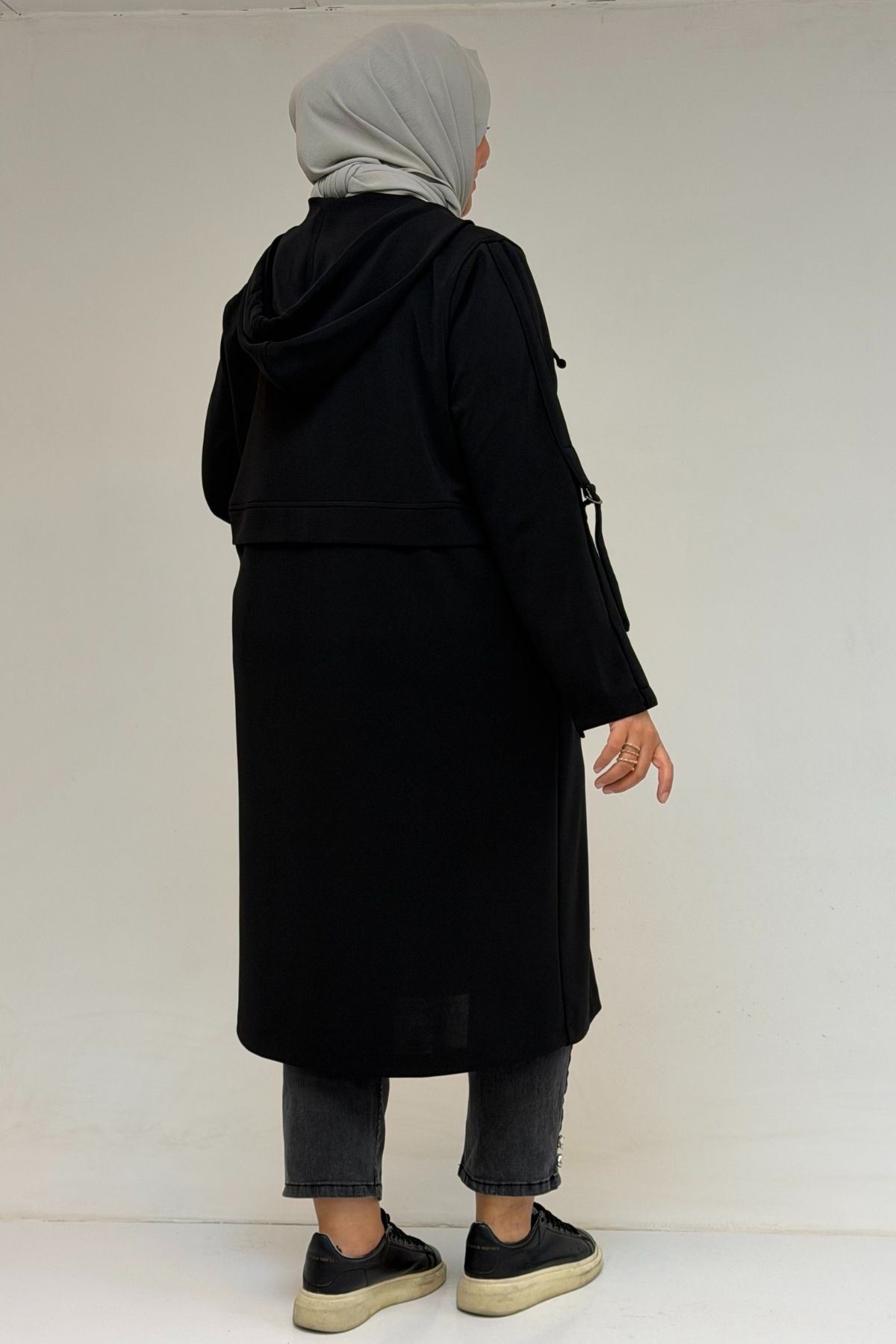 53071 Büyük Beden Kapüşonlu Patlı Çelik Ceket - Siyah