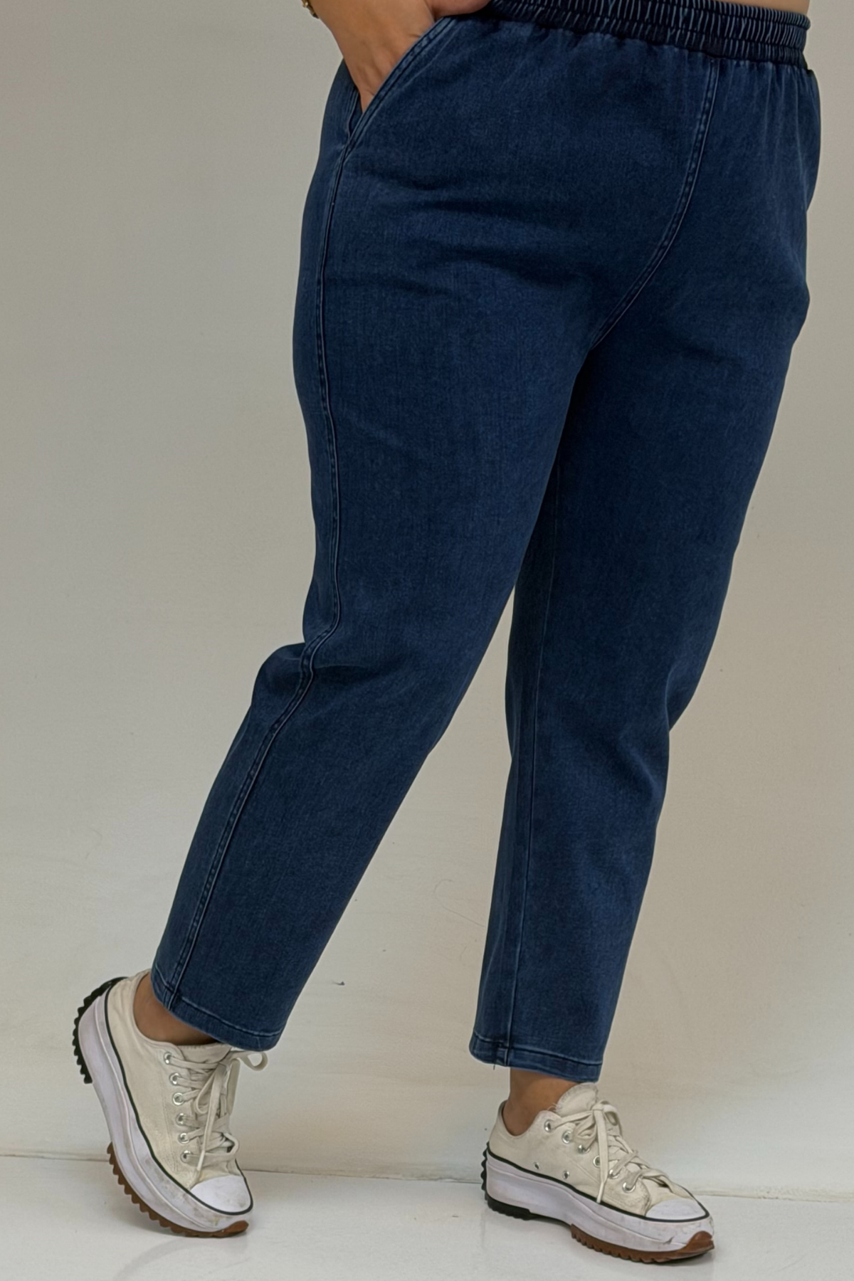 D-57081 Büyük Beden İki İplik Kombinli Kot Pantolonlu Takım - Lacivert