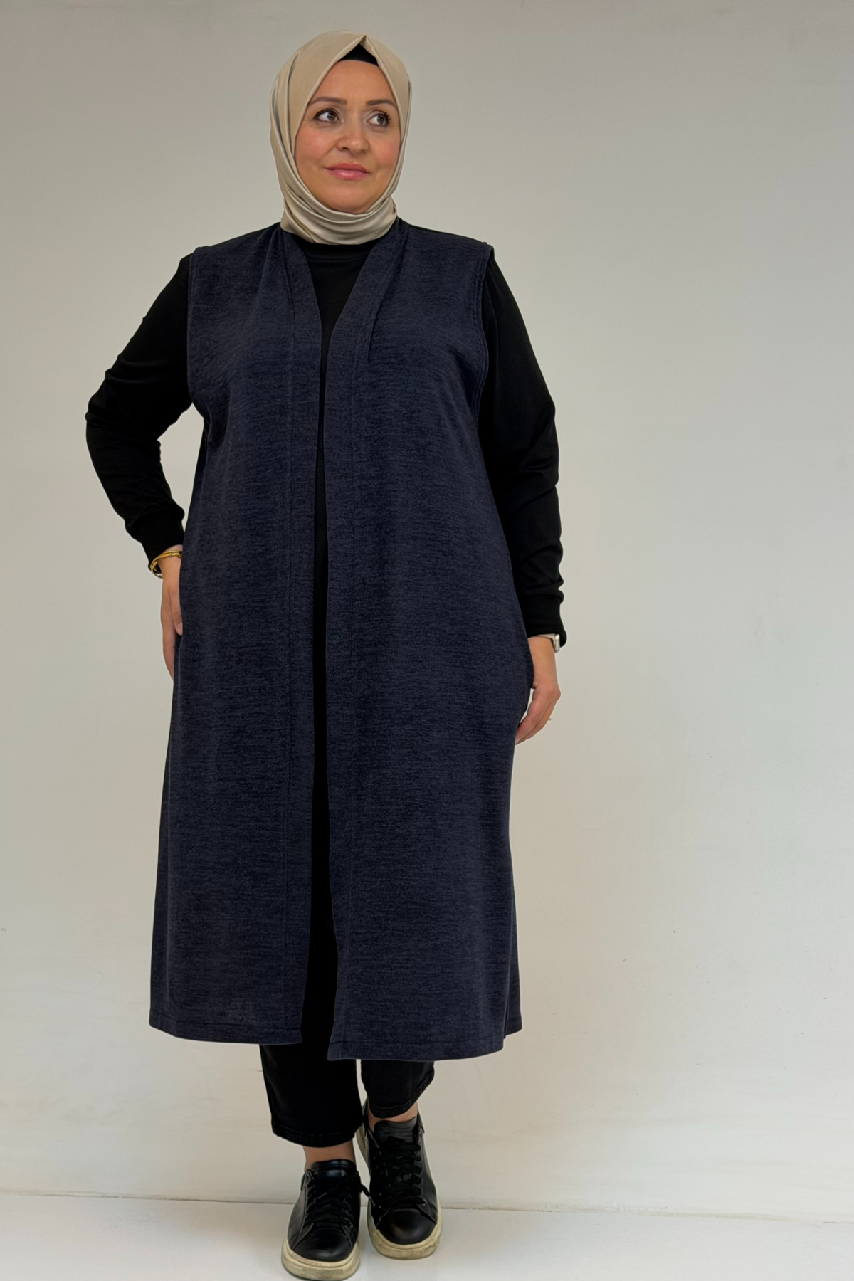 54012 Büyük Beden Cepli Giy-Çık Mir Yelek - İndigo