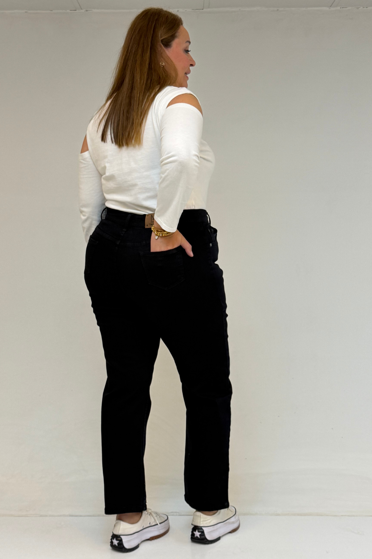 59044 Büyük Beden Paçası Taş Detaylı Boru Paça Kot Pantolon - Siyah