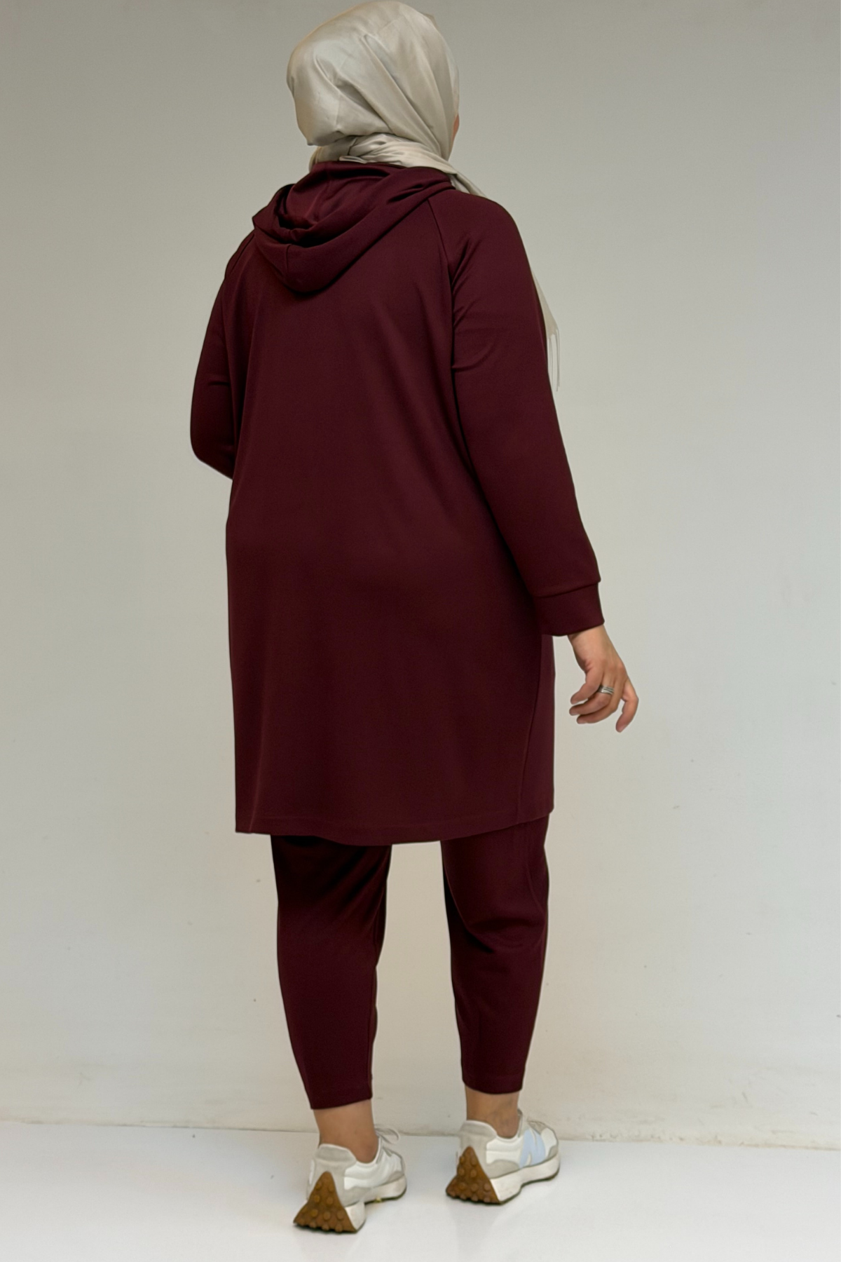 47068 Büyük Beden Çıtçıt Detaylı Modal Tunik - Bordo