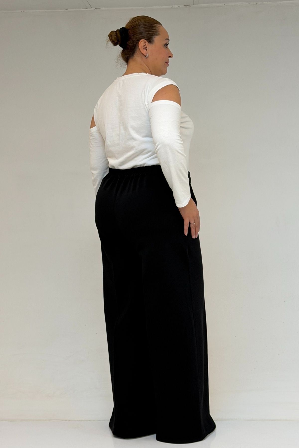 49003 Large Size Combed Cotton Skirt Trousers with Elastic Waist - Black