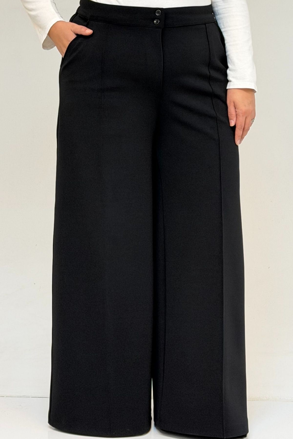 49003 Large Size Combed Cotton Skirt Trousers with Elastic Waist - Black