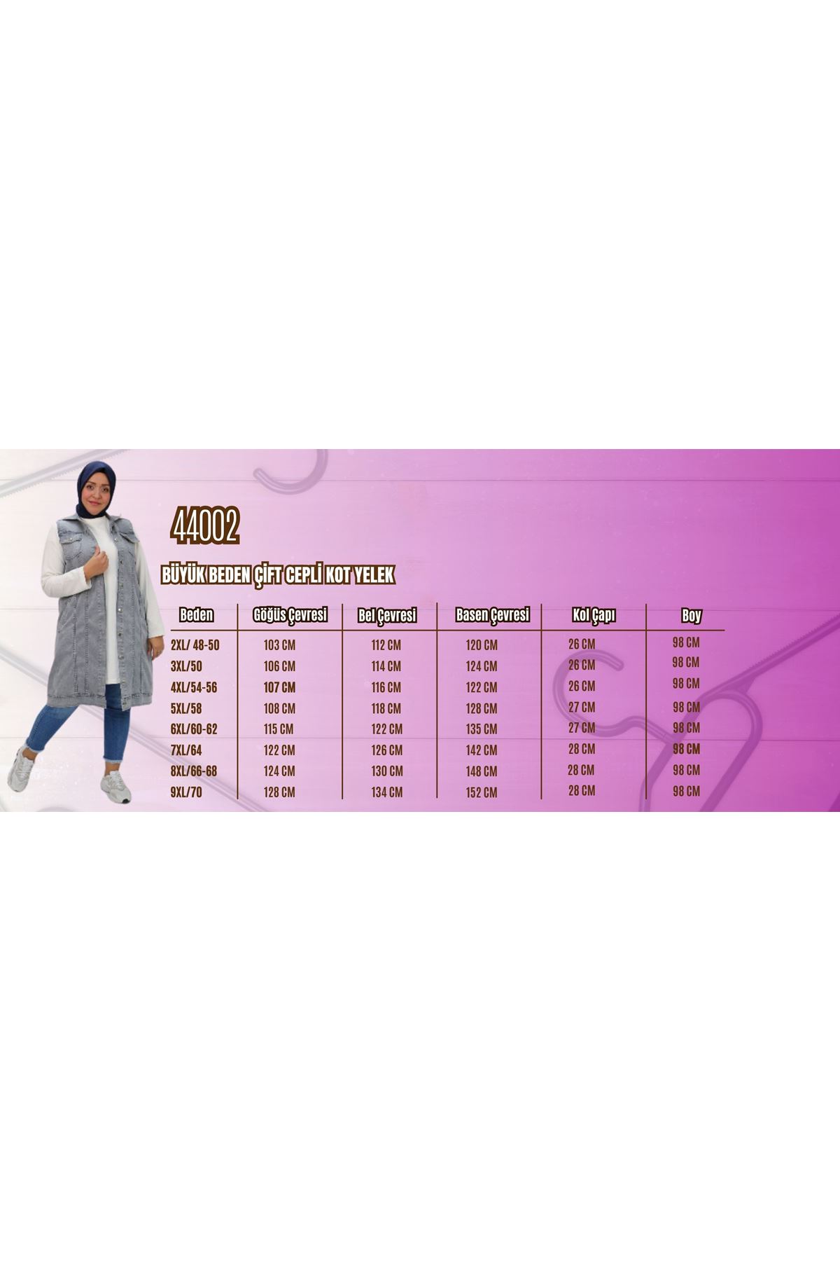 D-44002-1 Büyük Beden Çift Cepli Sprey Taşlama Detaylı Kot Yelek  - Gri 