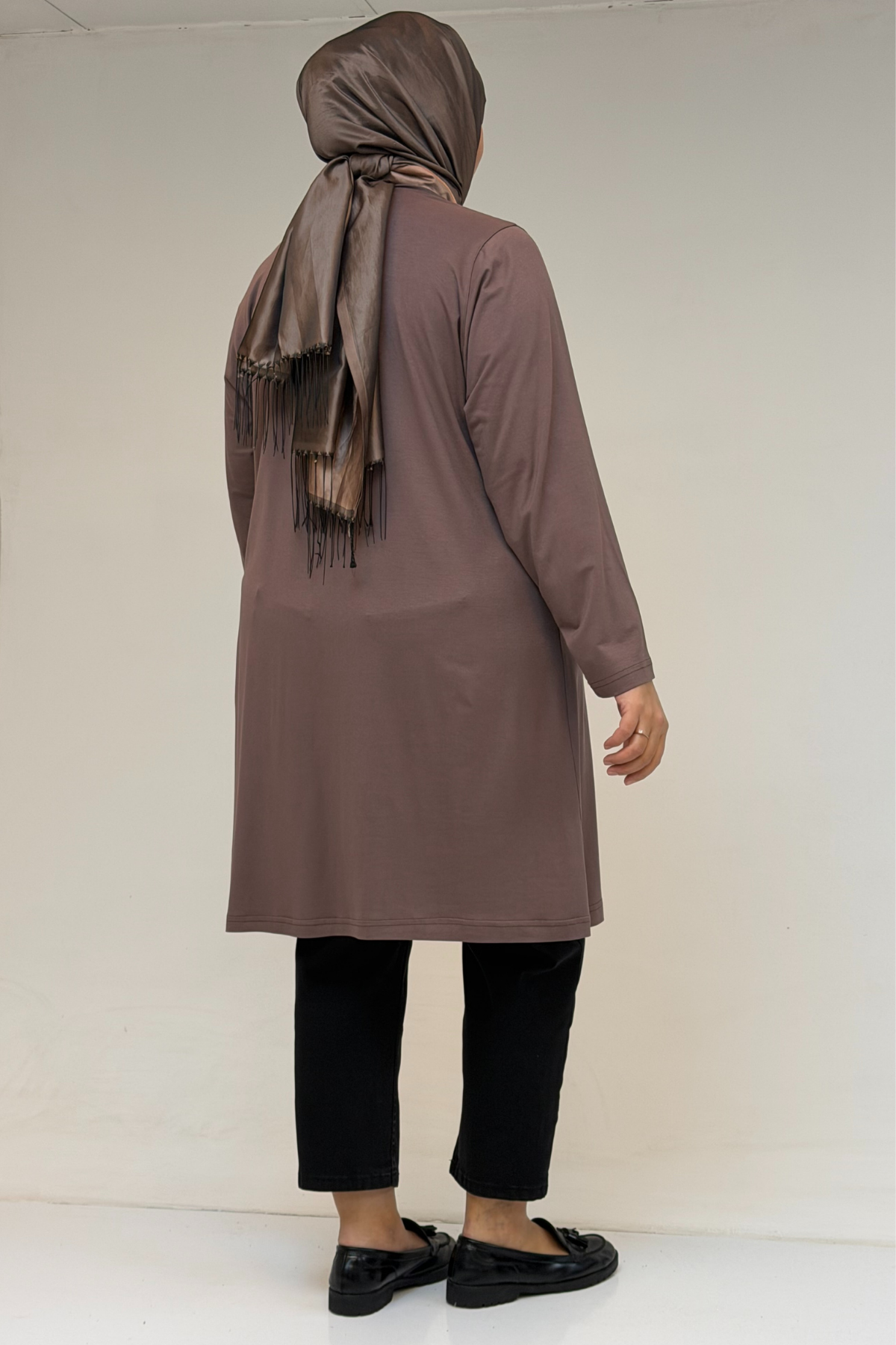 38501 Büyük Beden Basic Penye Tunik - Vizon