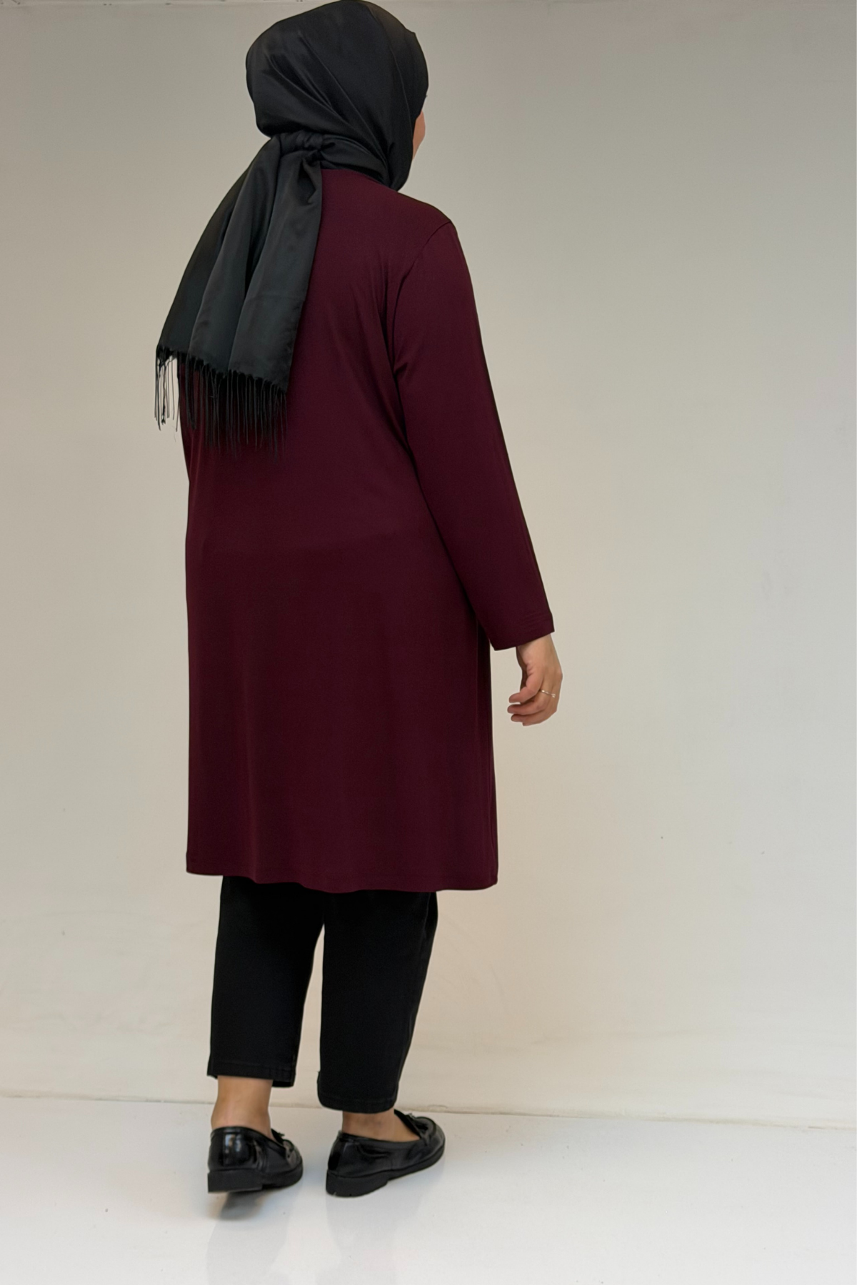 38501 Büyük Beden Basic Penye Tunik -  Bordo