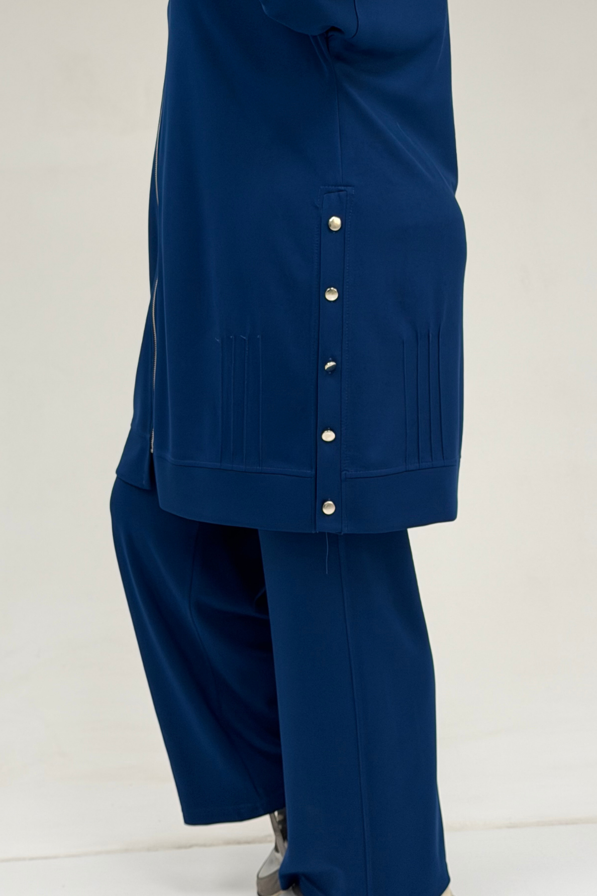 47090 Büyük Beden Pile Detaylı Modal Pantolonlu Takım - İndigo