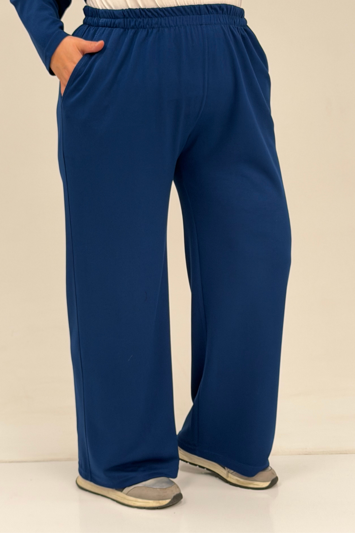 47090 Büyük Beden Pile Detaylı Modal Pantolonlu Takım - İndigo