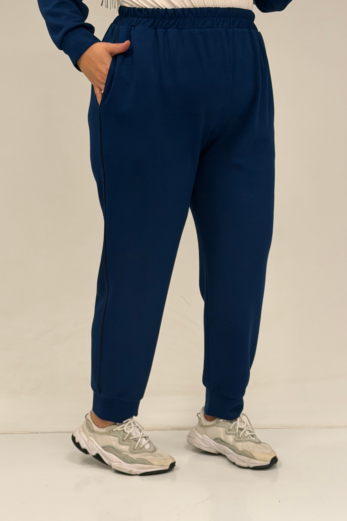 47098 Büyük Beden Waterport Garnili Modal Pantolonlu Takım - İndigo