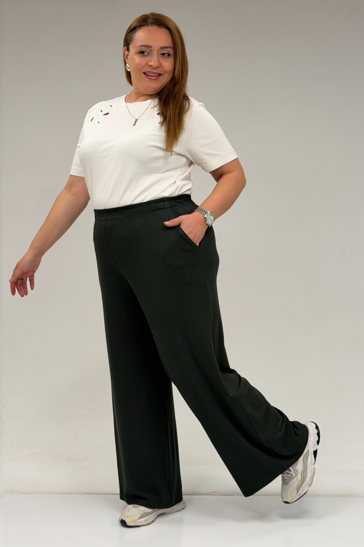 9160 Plus Size High Waist Elastic Pants - Terra Cotta