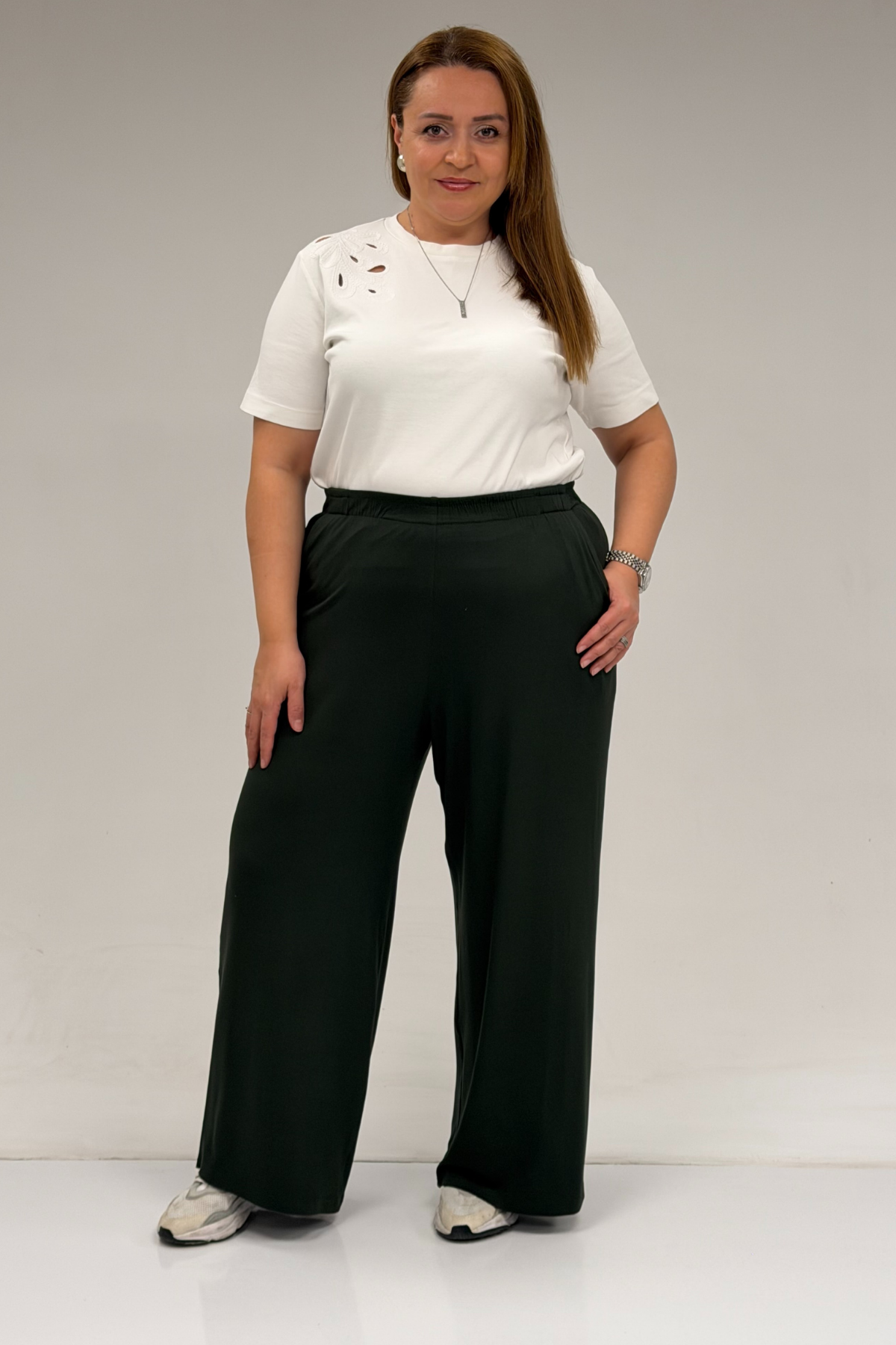 9160 Plus Size High Waist Elastic Pants - Terra Cotta