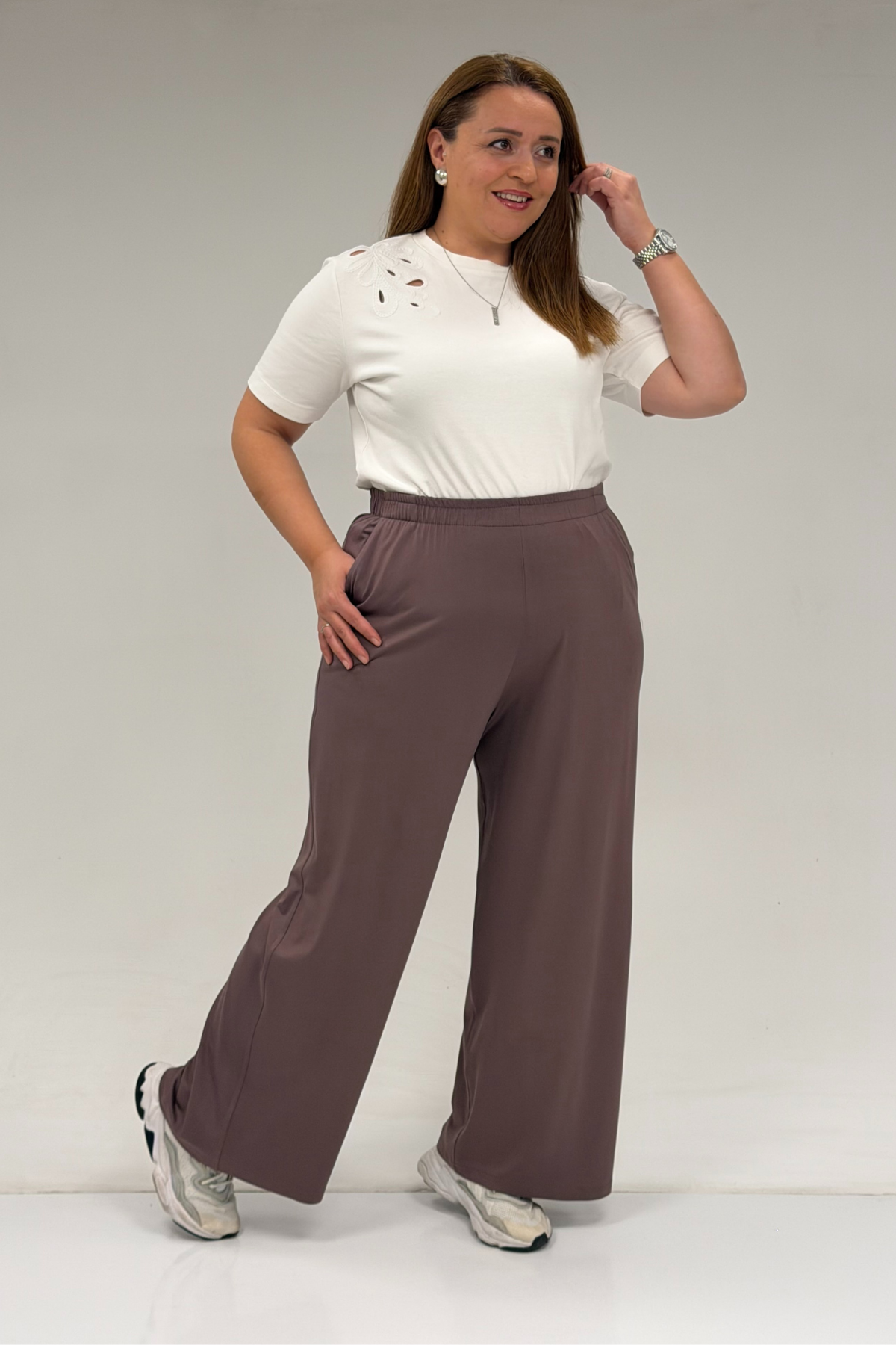 9160 Plus Size High Waist Elastic Pants - Terra Cotta