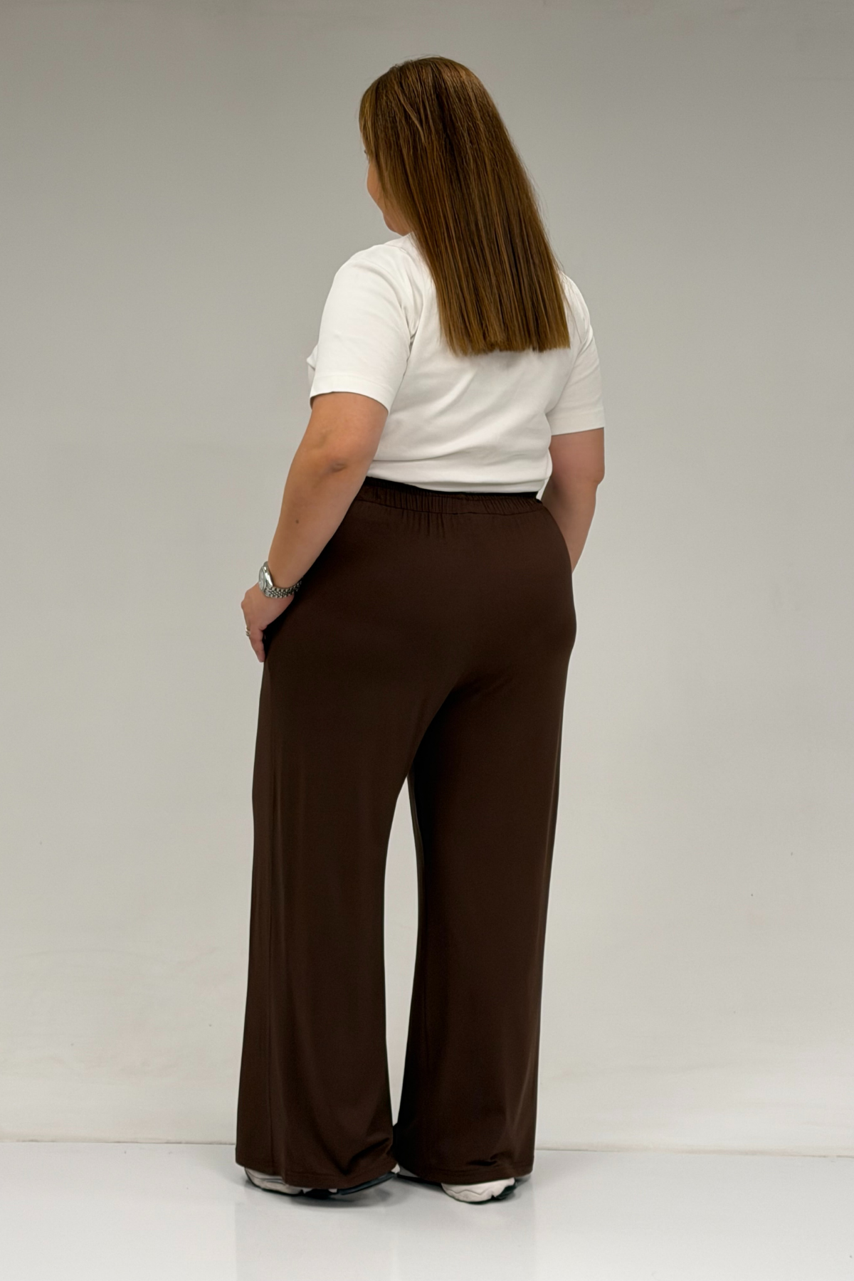 9160 Plus Size High Waist Elastic Pants - Terra Cotta