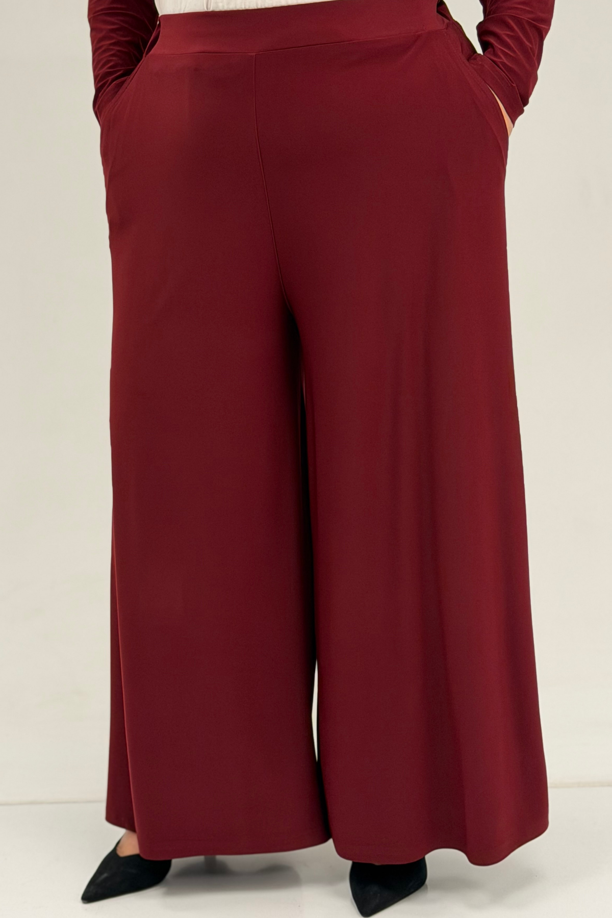 67004 Büyük Beden Önü Ve Arkası Pelerin Detaylı Sandy Pantolonlu Takım - Bordo