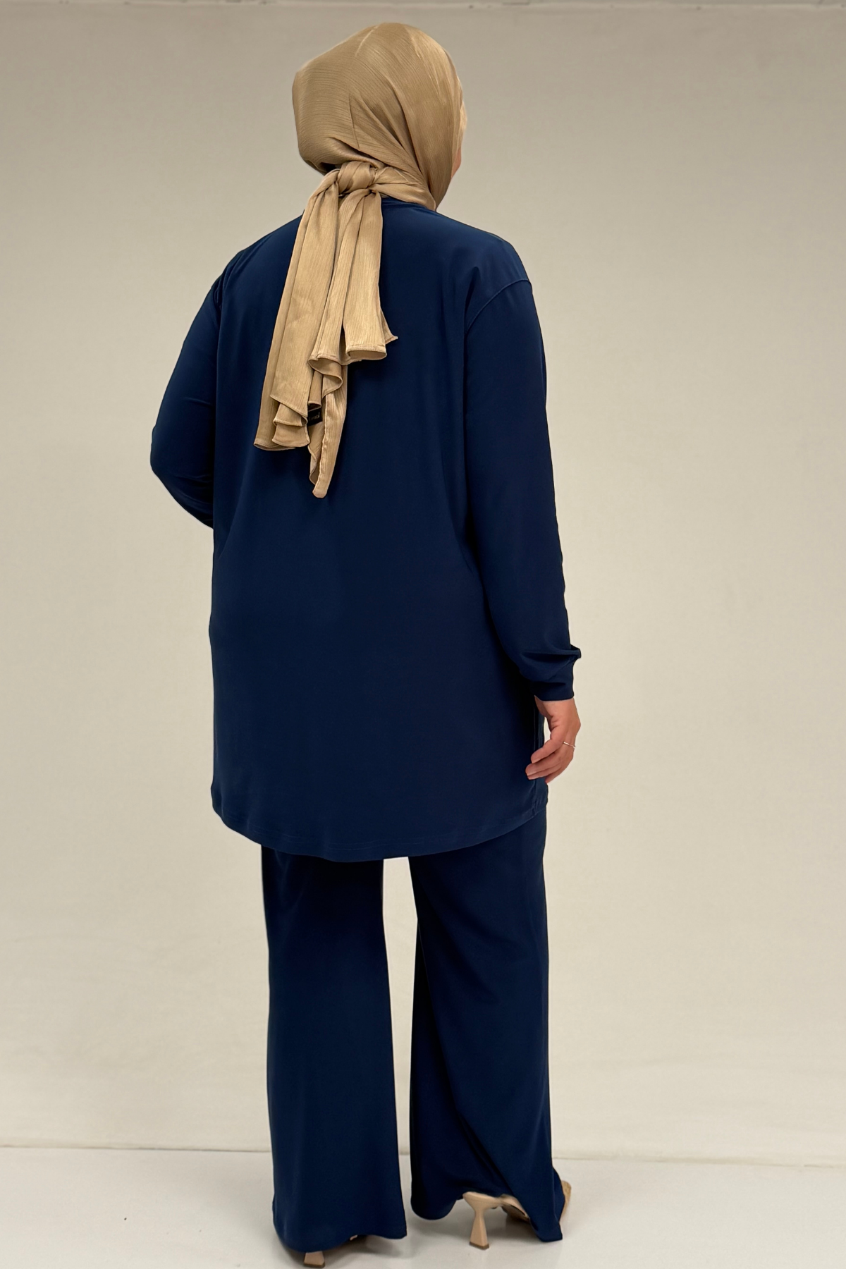 67031 Büyük Beden Yanları Cep Detaylı Pantolonlu Sandy Takım - İndigo