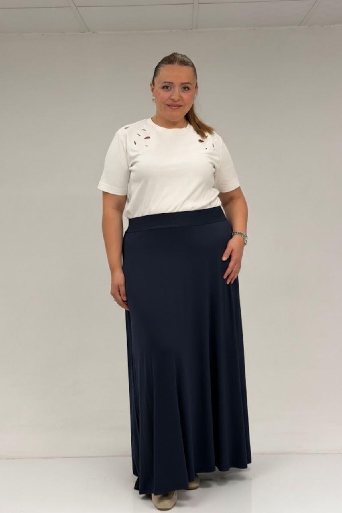 65001 Büyük Beden Basic Penye Etek - Lacivert