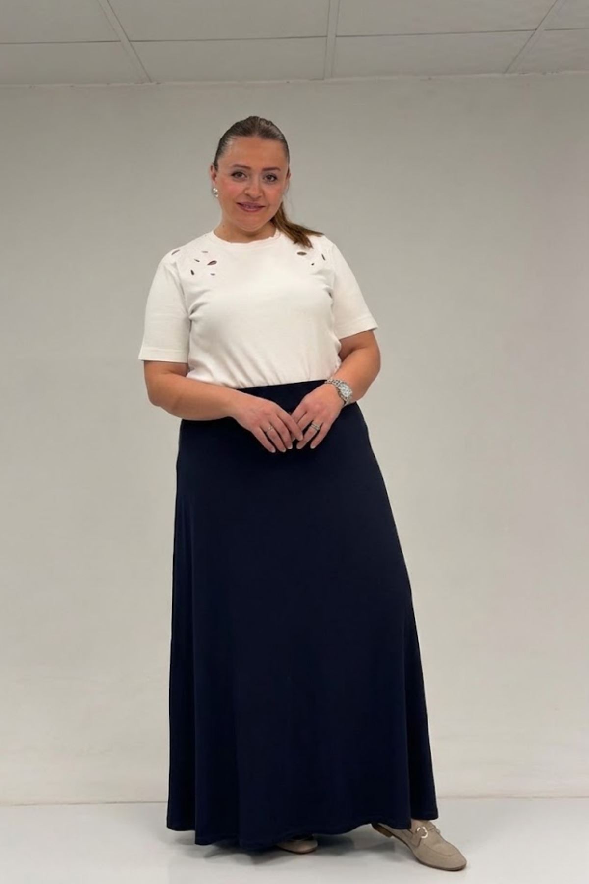 65001 Büyük Beden Basic Penye Etek - Lacivert