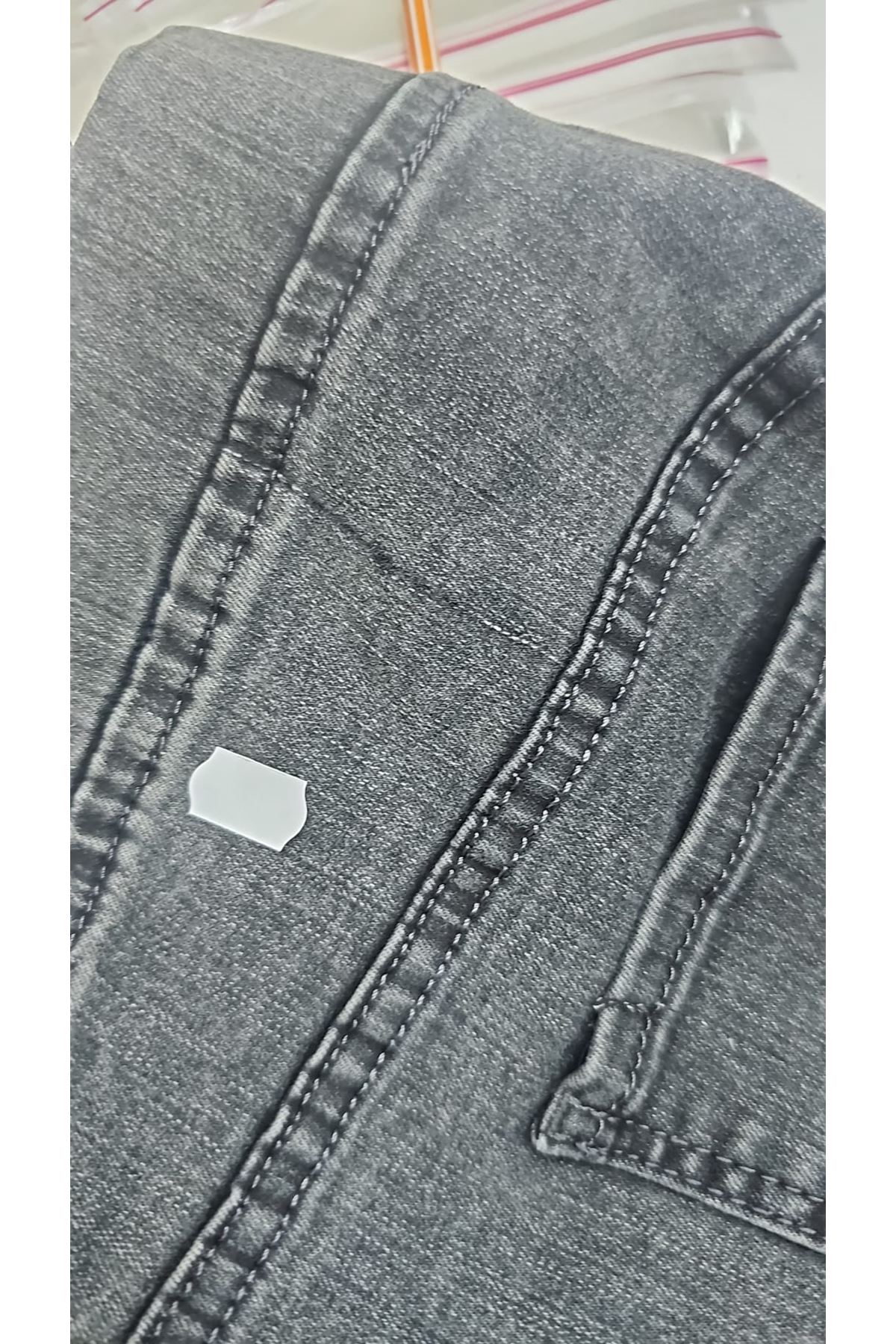 D-59036 Büyük Beden Beli Lastikli Cep Görünümlü Kot Pantolon - Siyah