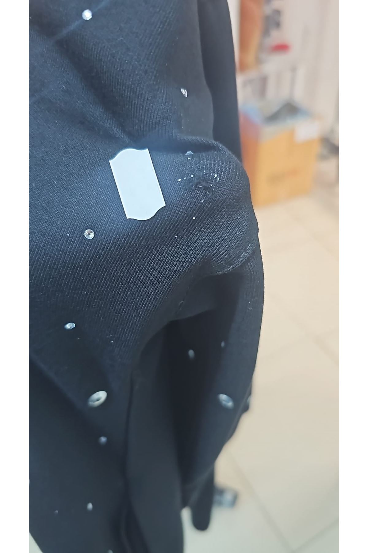 D-47070 Büyük Beden Önü Taş Detaylı Modal Pantolonlu Takım - Siyah