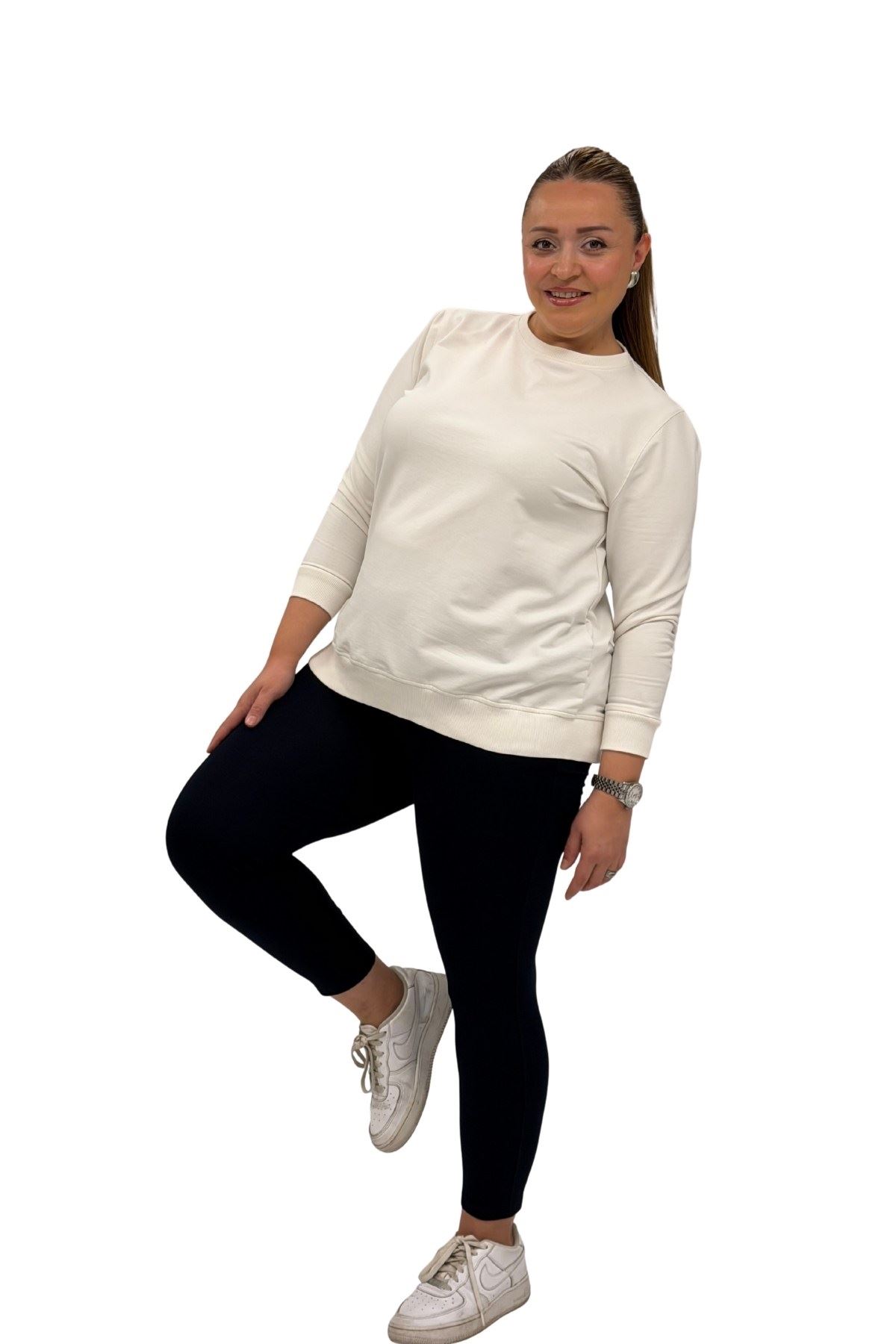 59501 Büyük Beden Penye Tayt - Koyu Lacivert