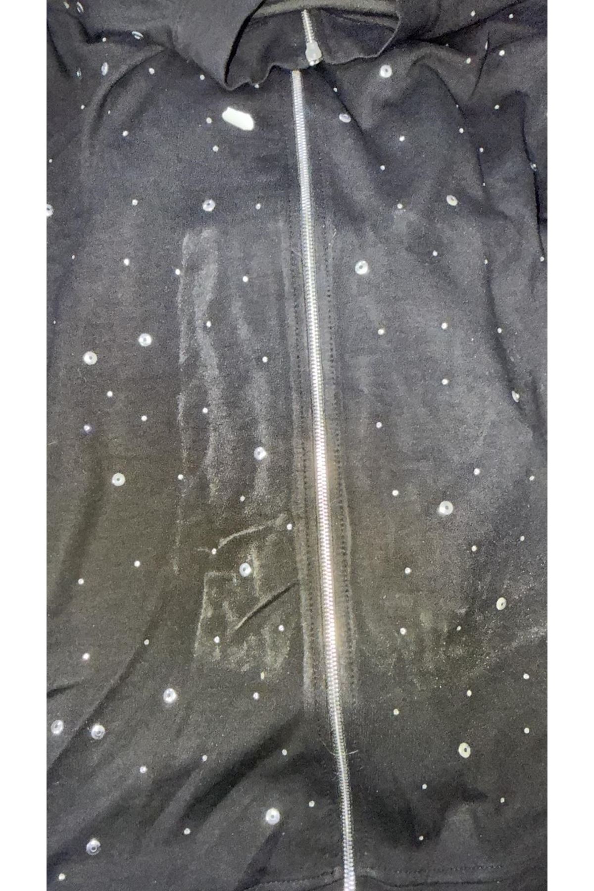 D-47070 Büyük Beden Önü Taş Detaylı Modal Pantolonlu Takım - Siyah 