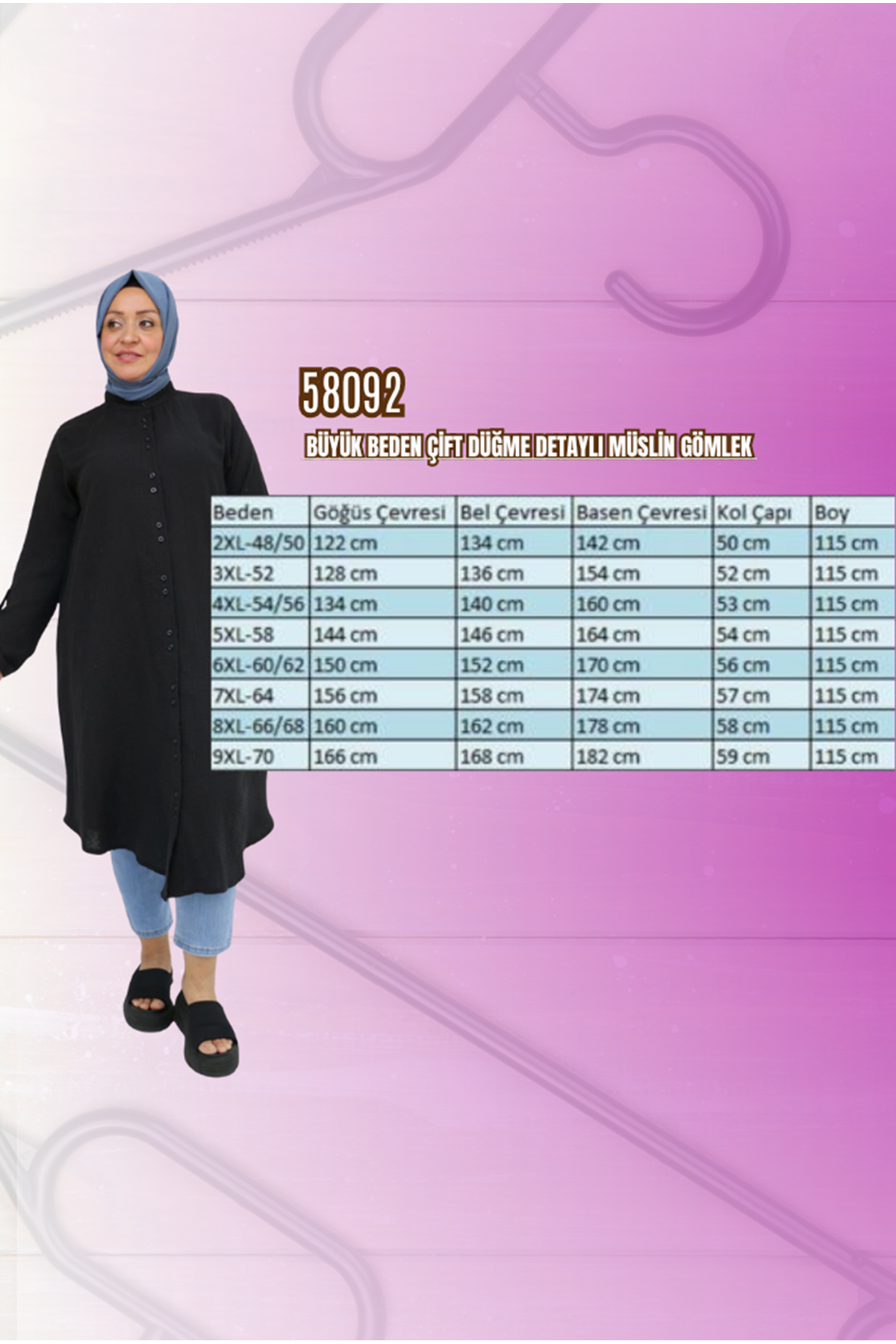 D-58092 Büyük Beden Çift Düğme Detaylı Müslin Gömlek - Tozpembe