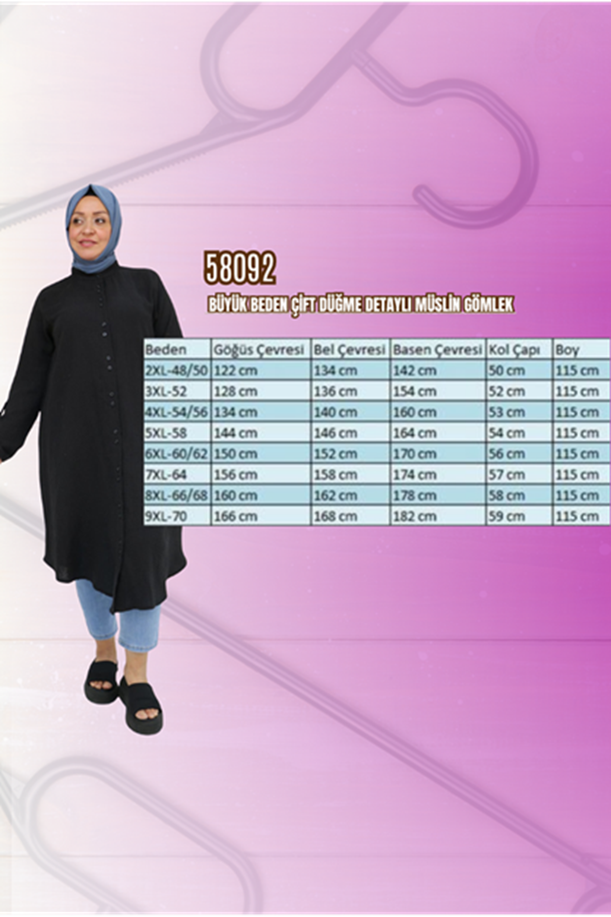 58092 Büyük Beden Çift Düğme Detaylı Müslin Gömlek - Vizon