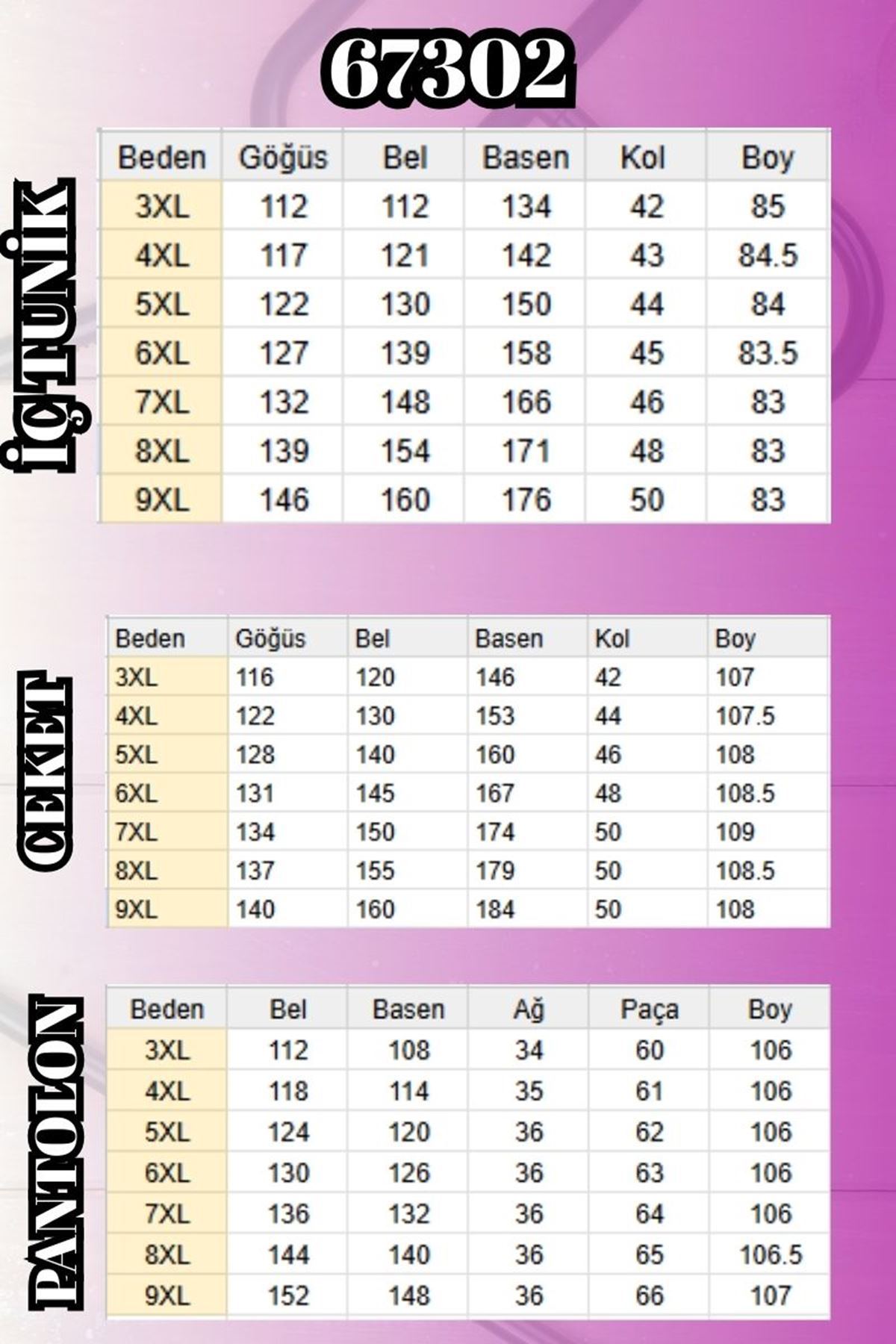 67302 Büyük Beden Üçlü Sandy - Şifon Pantolonlu Takım - Lacivert