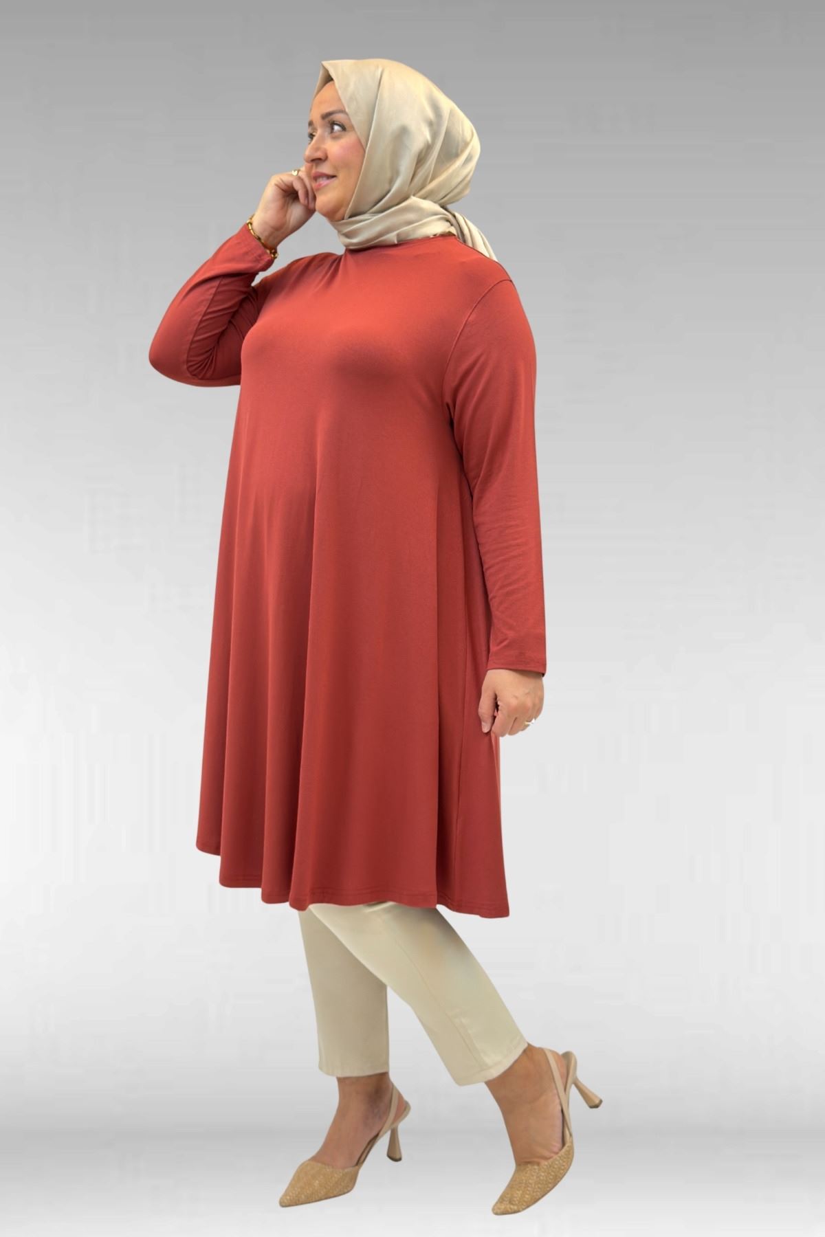 28016 Plus Size Mevlana Combed Cotton Tunic - Tile