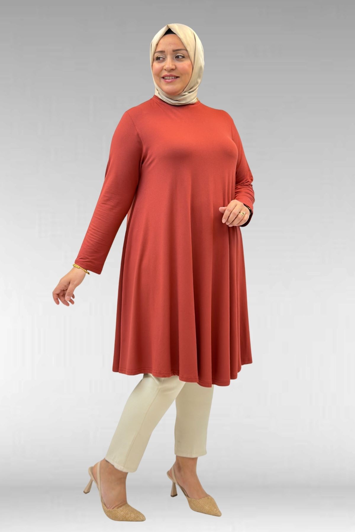 28016 Plus Size Mevlana Combed Cotton Tunic - Tile