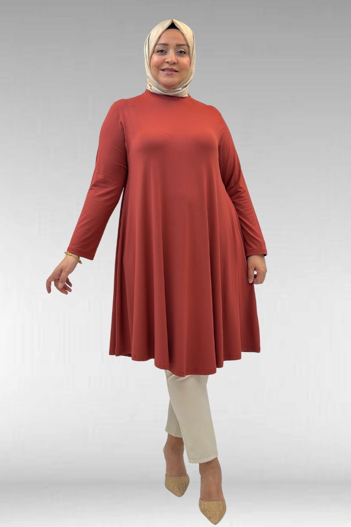 28016 Plus Size Mevlana Combed Cotton Tunic - Tile