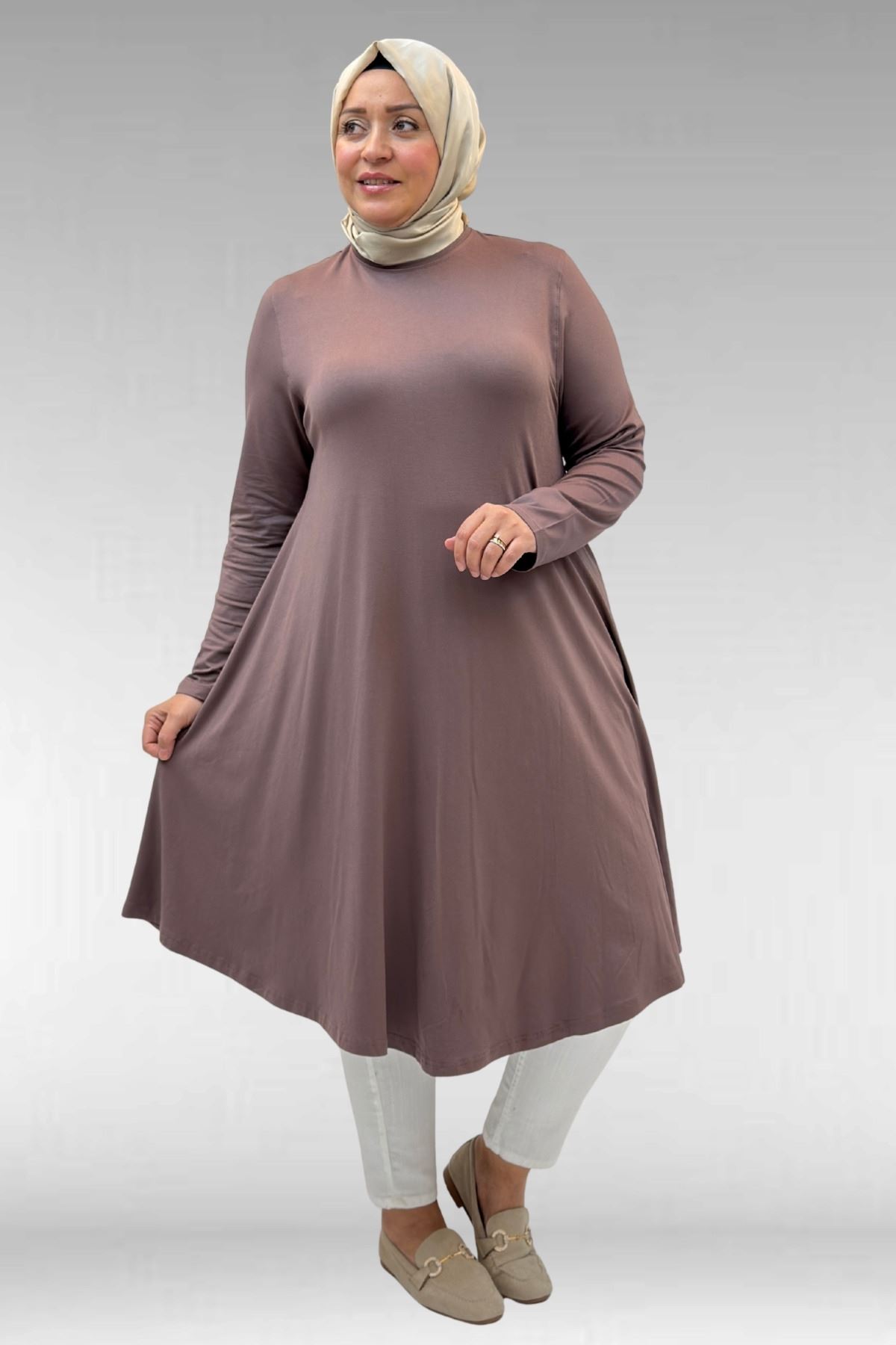 28016 Plus Size Mevlana Combed Cotton Tunic - Navy Plum