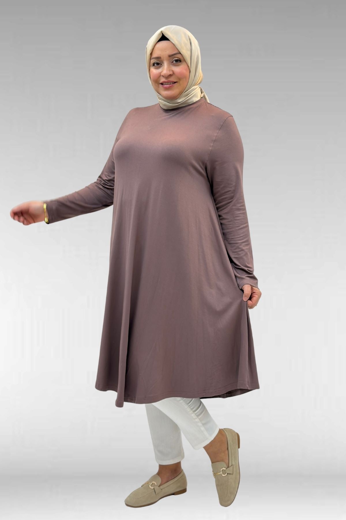 28016 Plus Size Mevlana Combed Cotton Tunic - Navy Plum