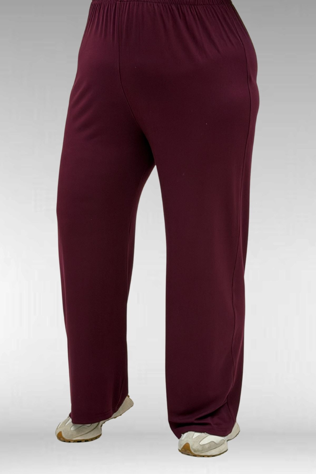 67034 Büyük Beden Yanları Patlı Penye Pantolonlu Takım - Bordo