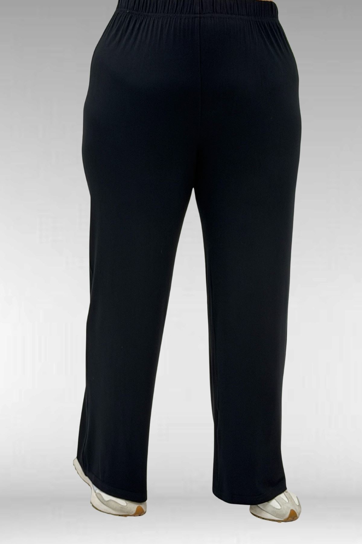 67034 Büyük Beden Yanları Patlı Penye Pantolonlu Takım - Siyah