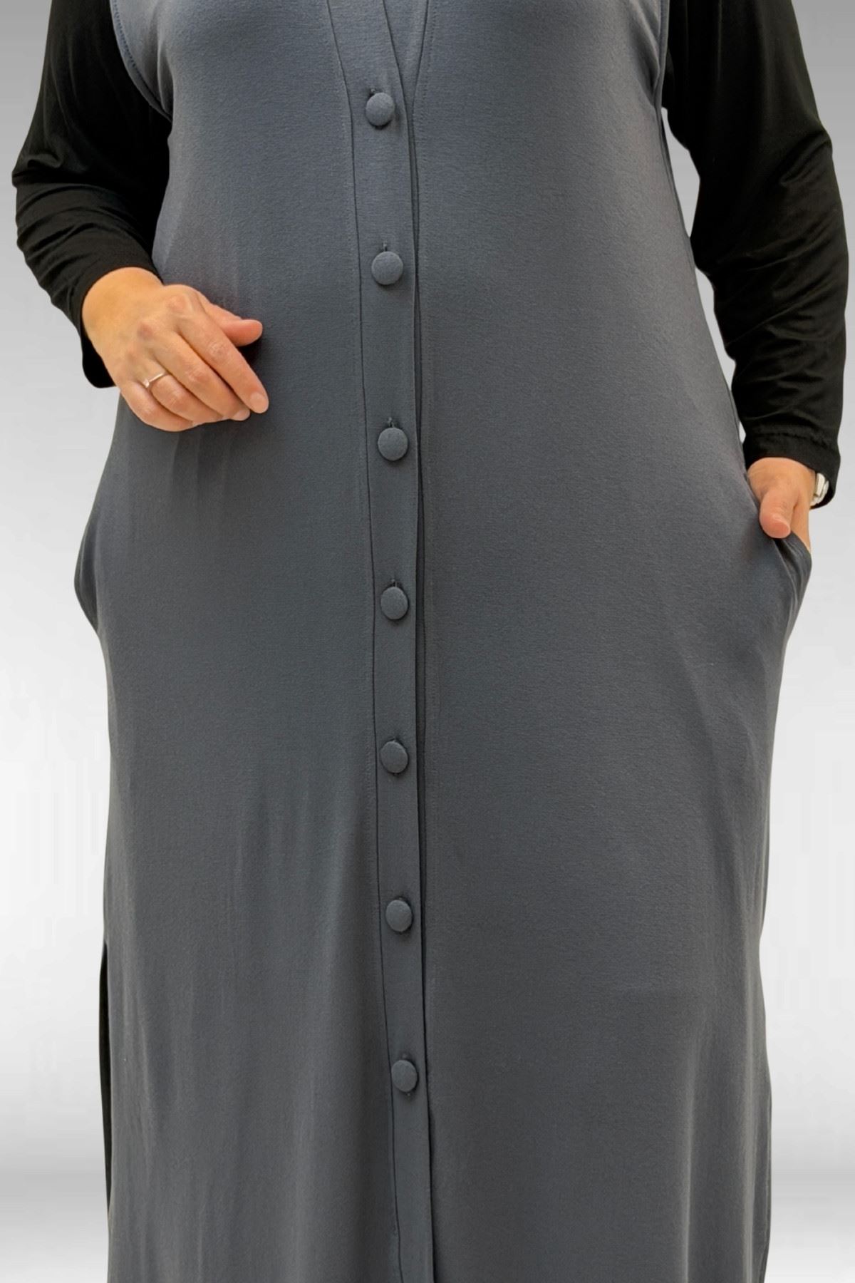 54017 Büyük Beden Kaplama Düğmeli Giy-Çık Penye Yelek - Antrasit