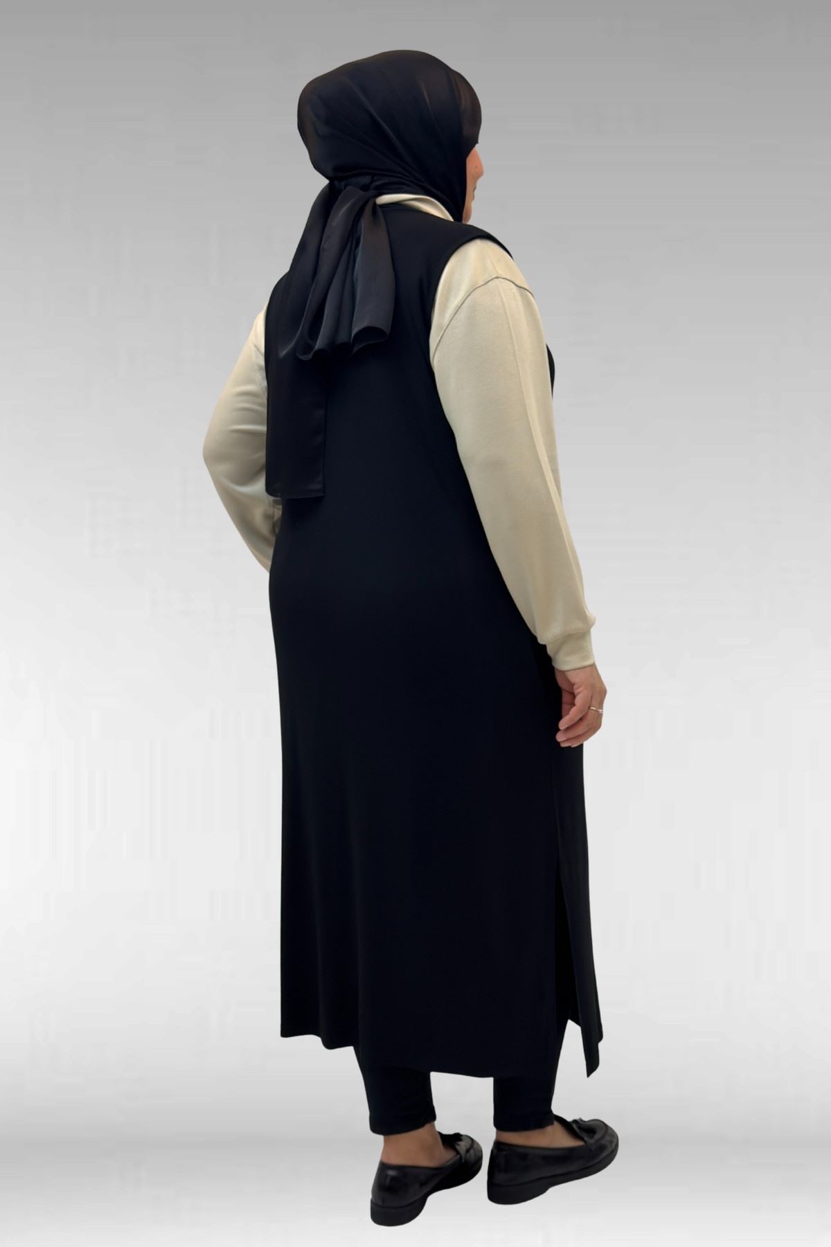 54017 Büyük Bedenkaplama Düğmeli Giy-Çık Penye Yelek - Siyah