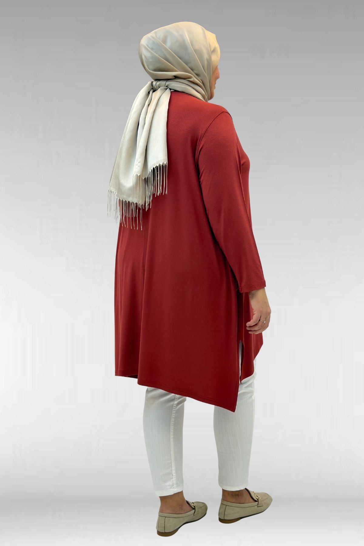 58070 Büyük Beden Asimetrik Kesim Penye Tunik - Kiremit