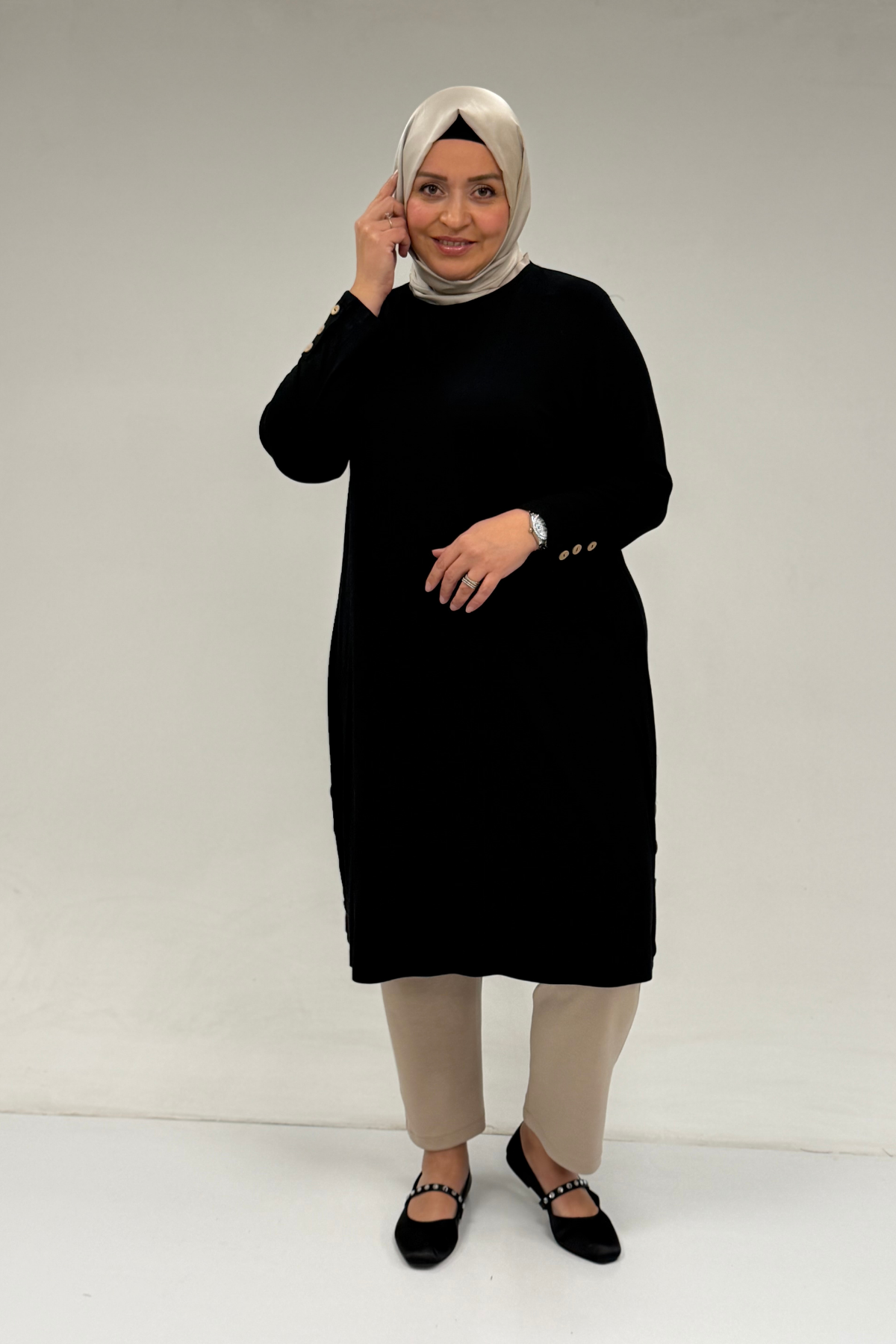 8180 Plus Size Button Detailed Tunic - Coffee