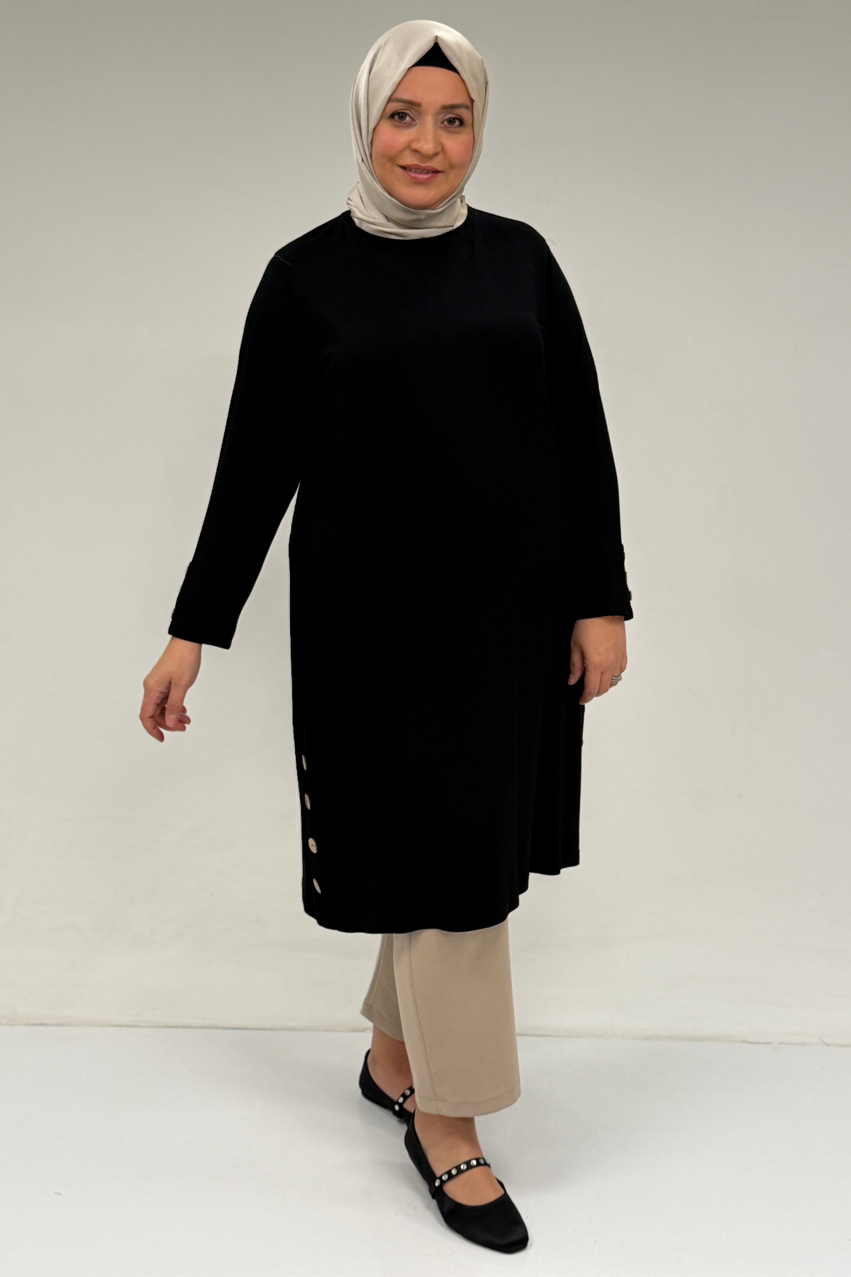 8180 Plus Size Button Detailed Tunic - Coffee