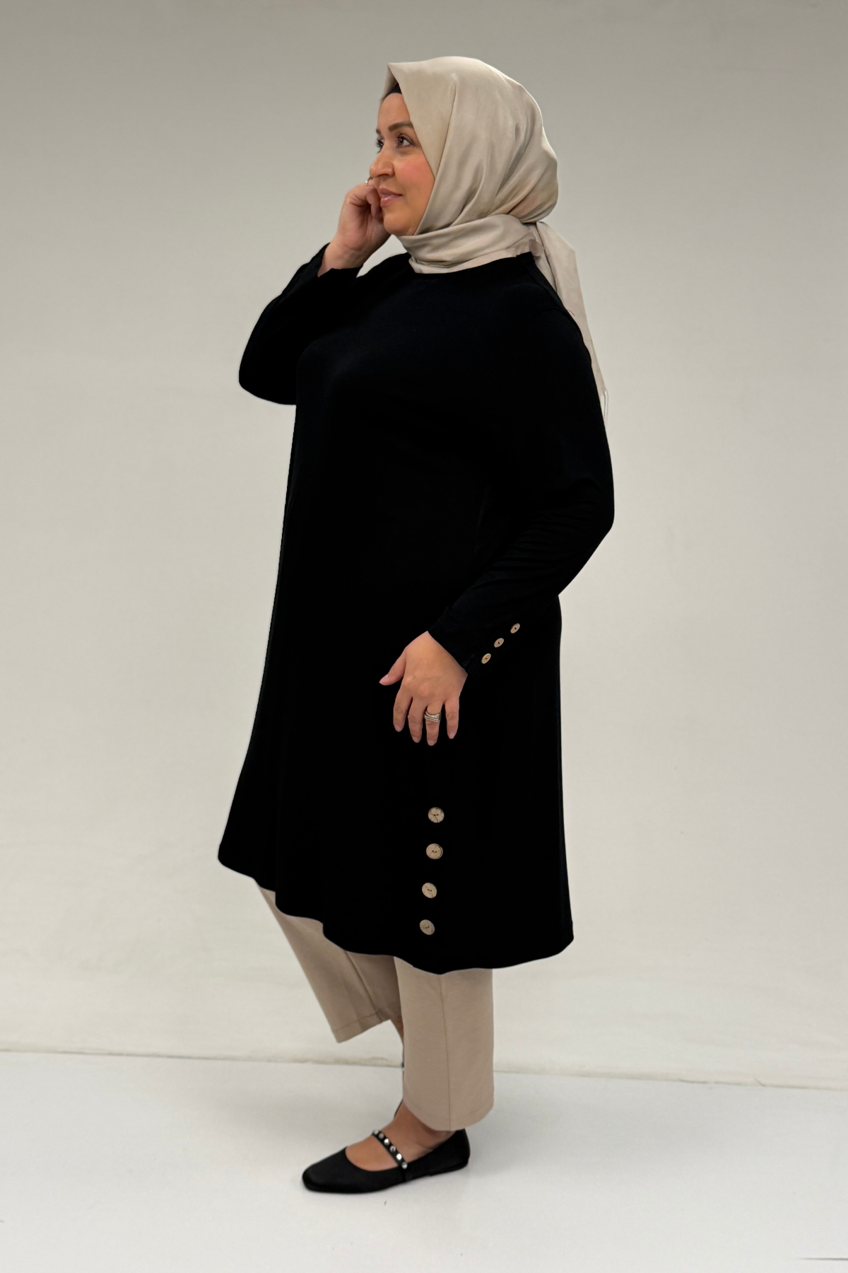 8180 Plus Size Button Detailed Tunic - Coffee