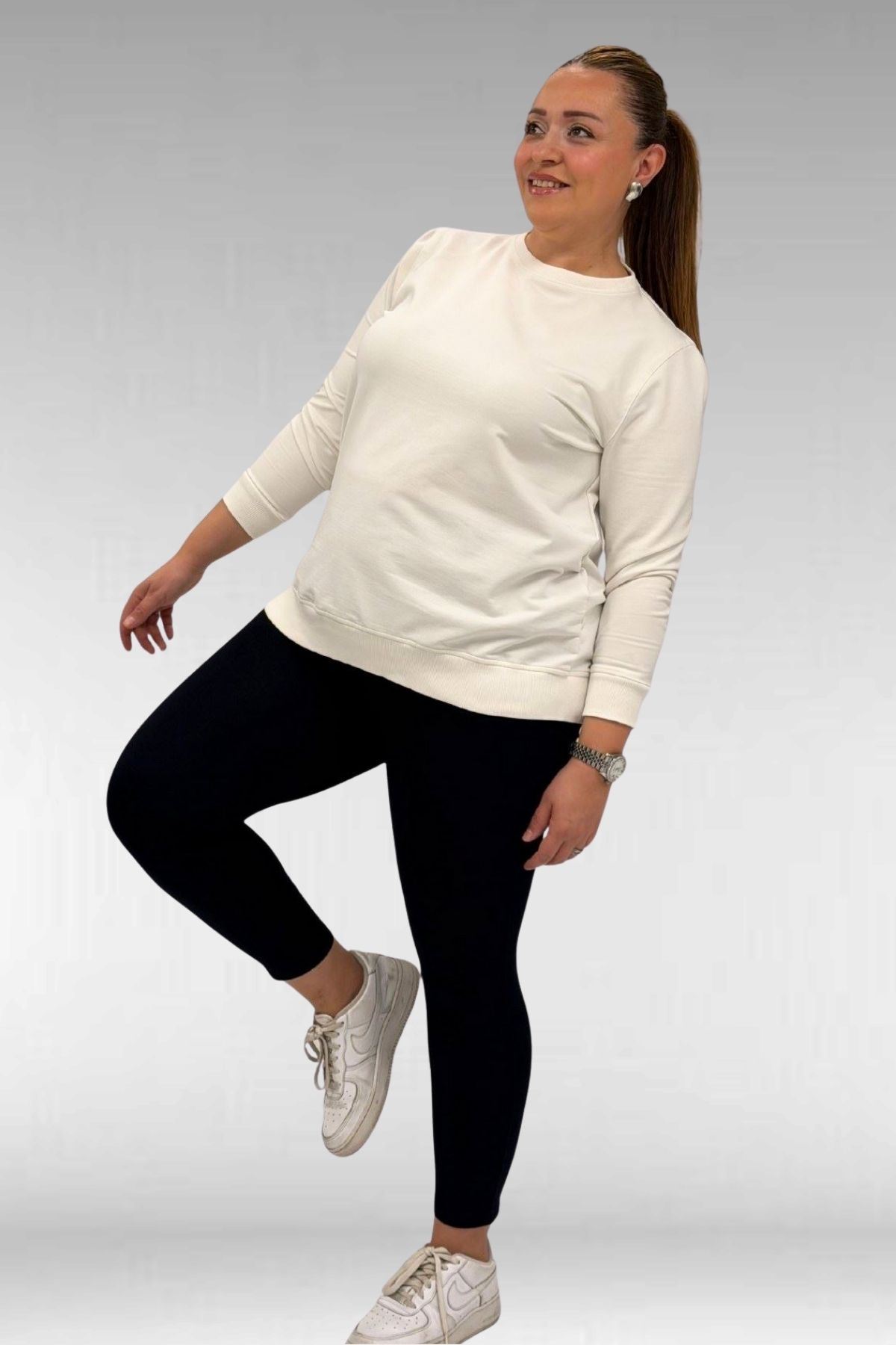 59501 Büyük Beden Penye Tayt - Koyu Lacivert